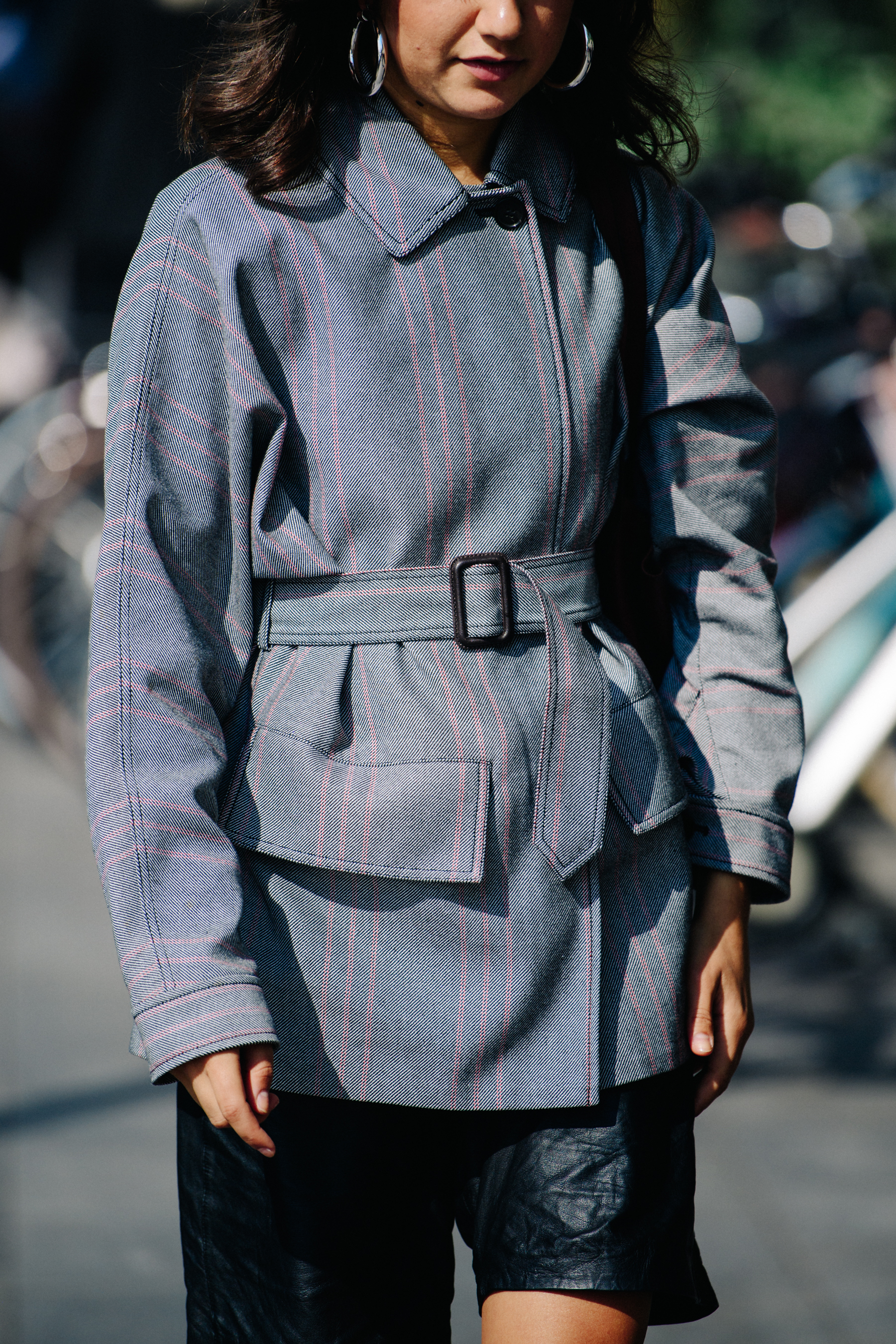 Woman wearing grey coat