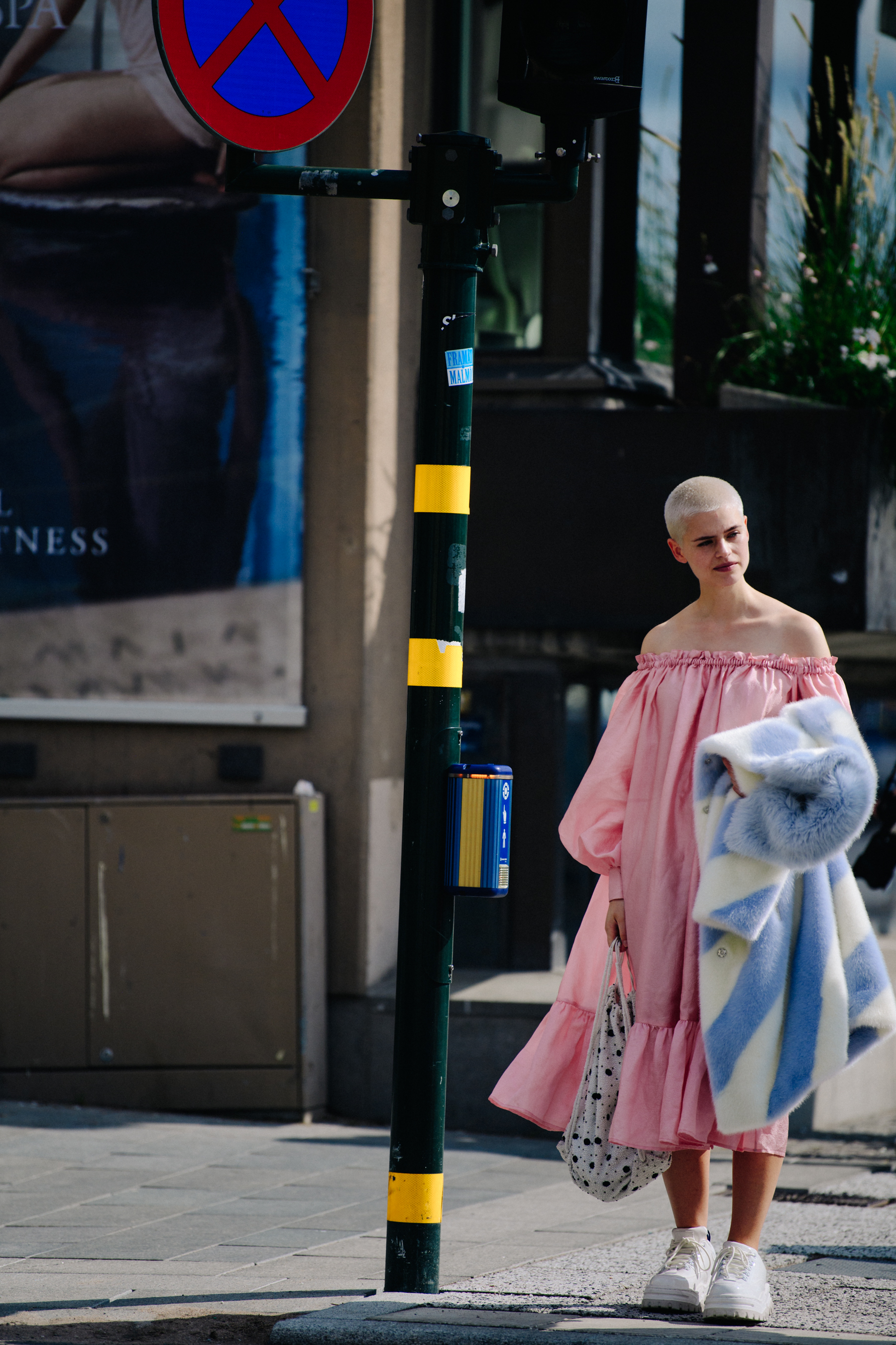 Model wearing pink dress