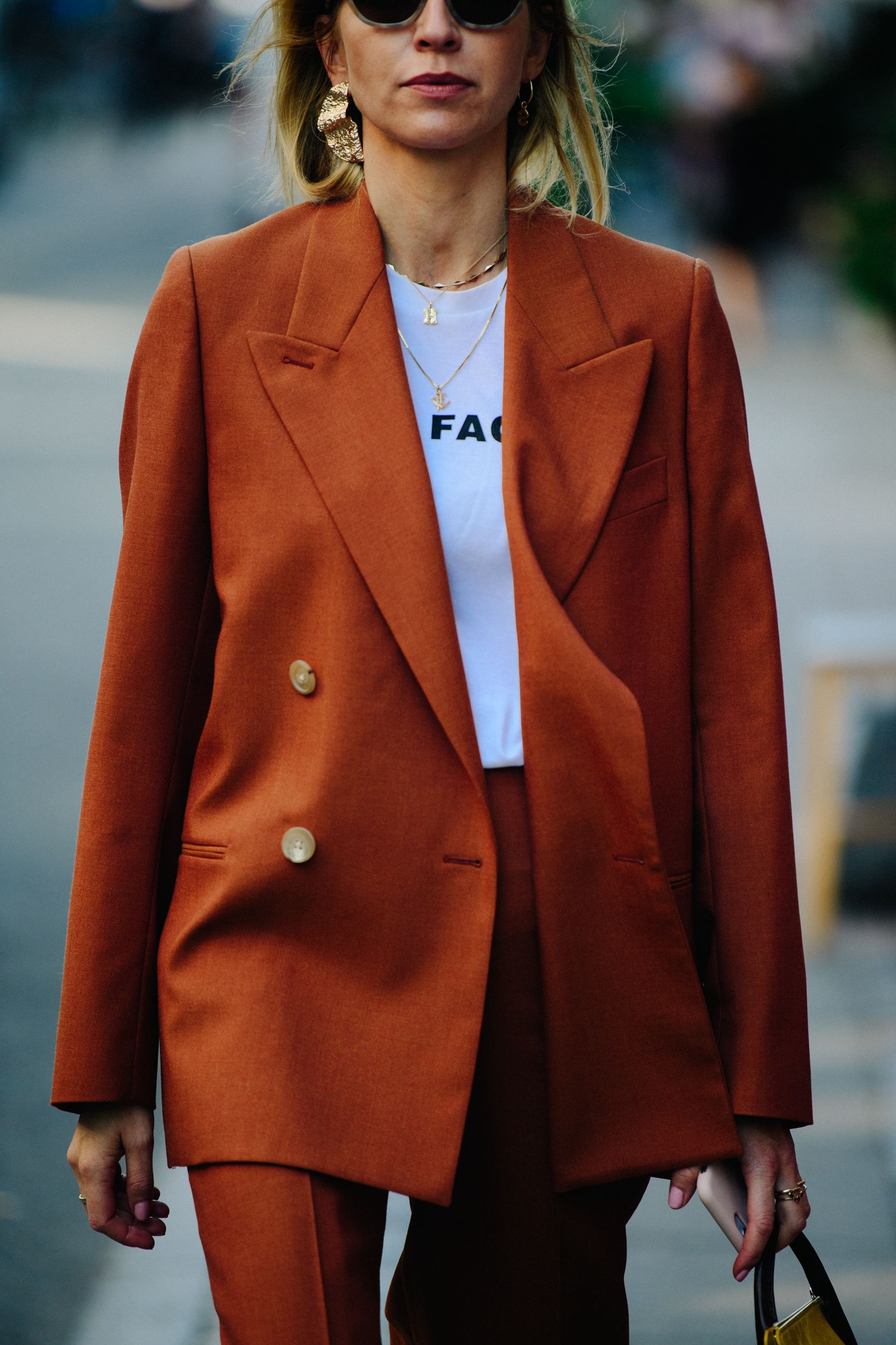 Woman wearing brown jacket