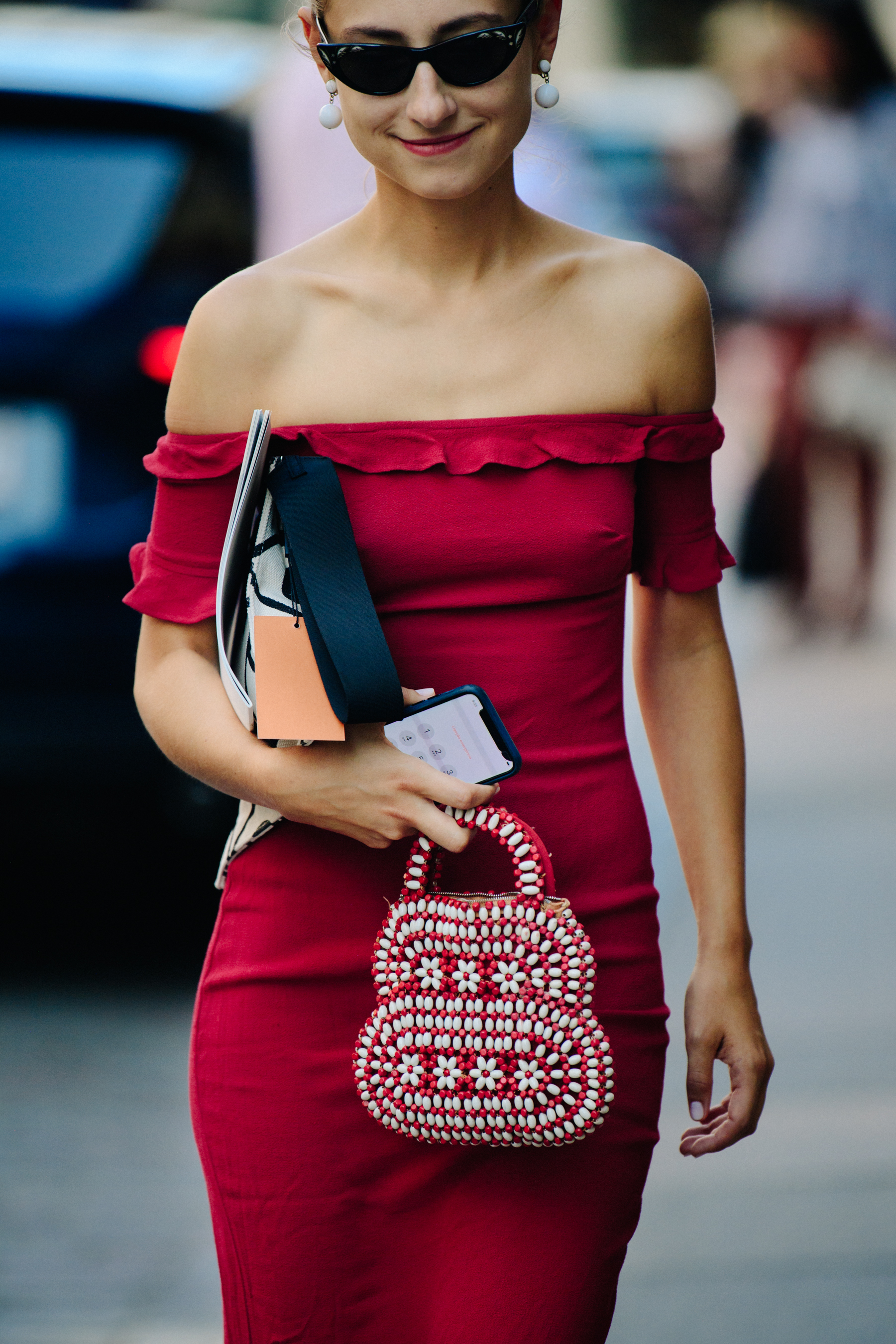 Woman wearing red dress