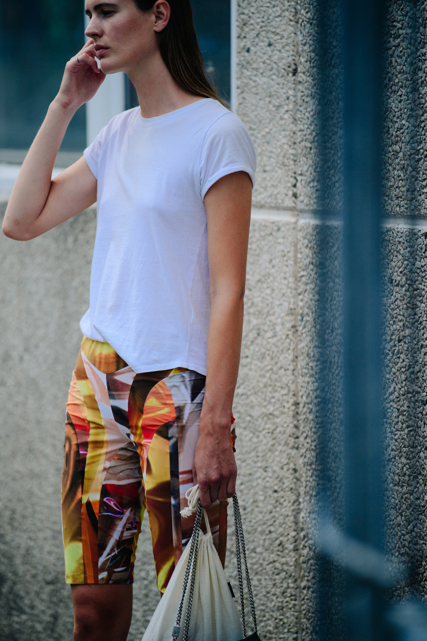 Woman wearing white tee shirt