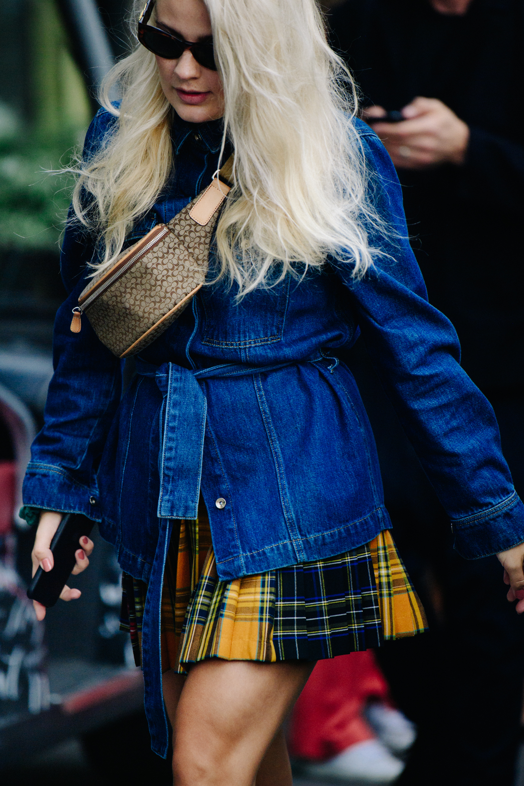 Woman wearing denim jacket