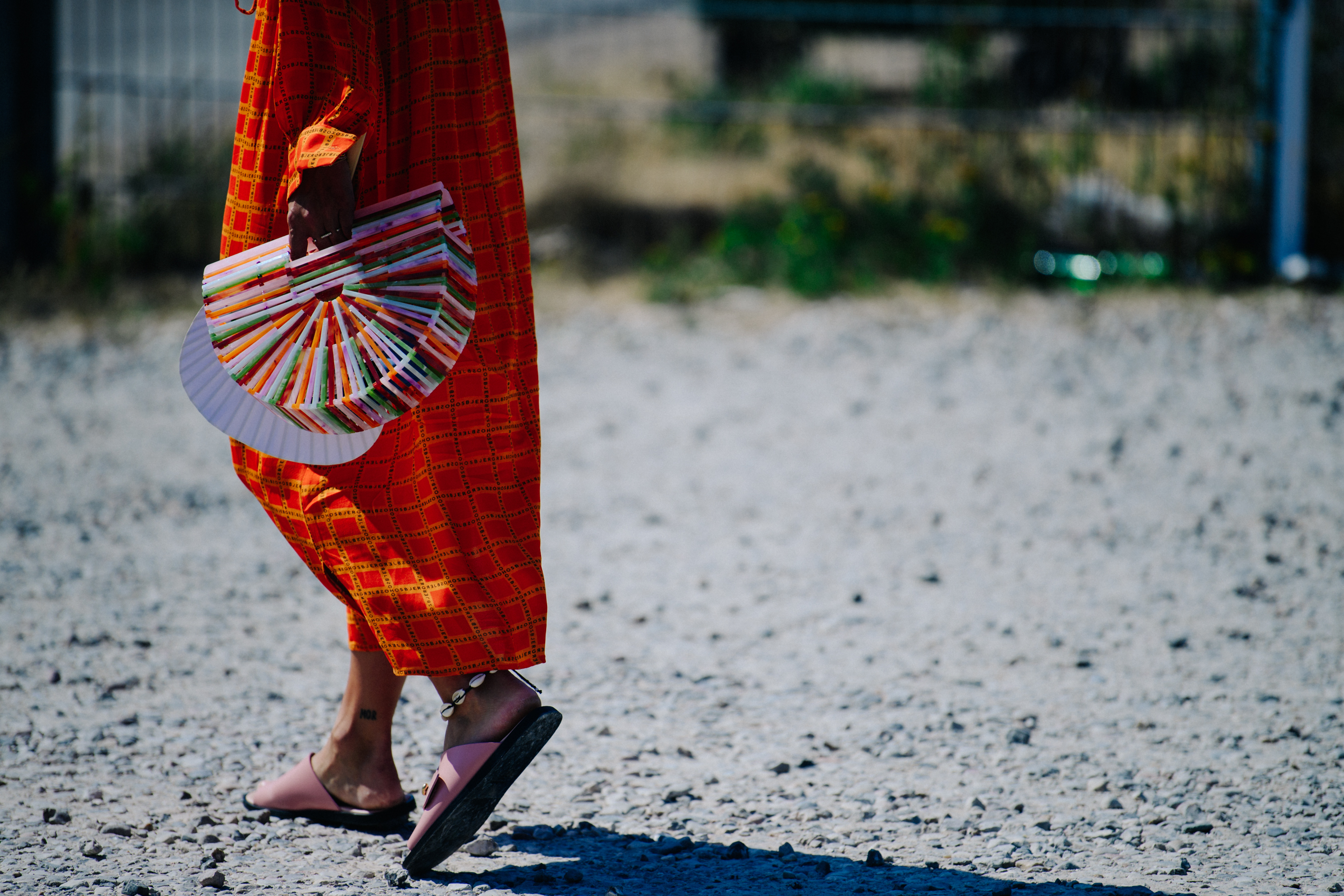 Woman wearing orange dress