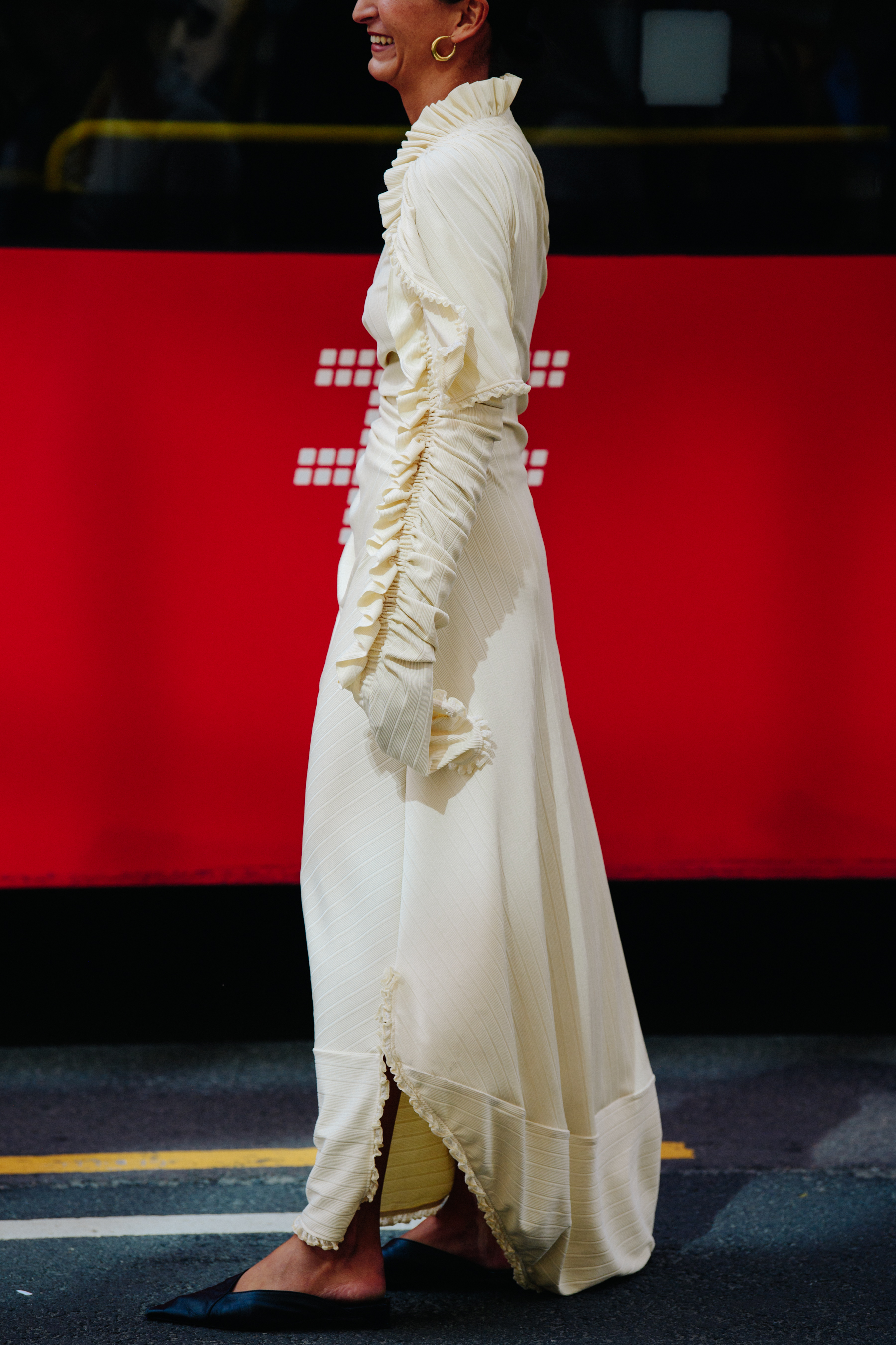 Woman wearing long white dress