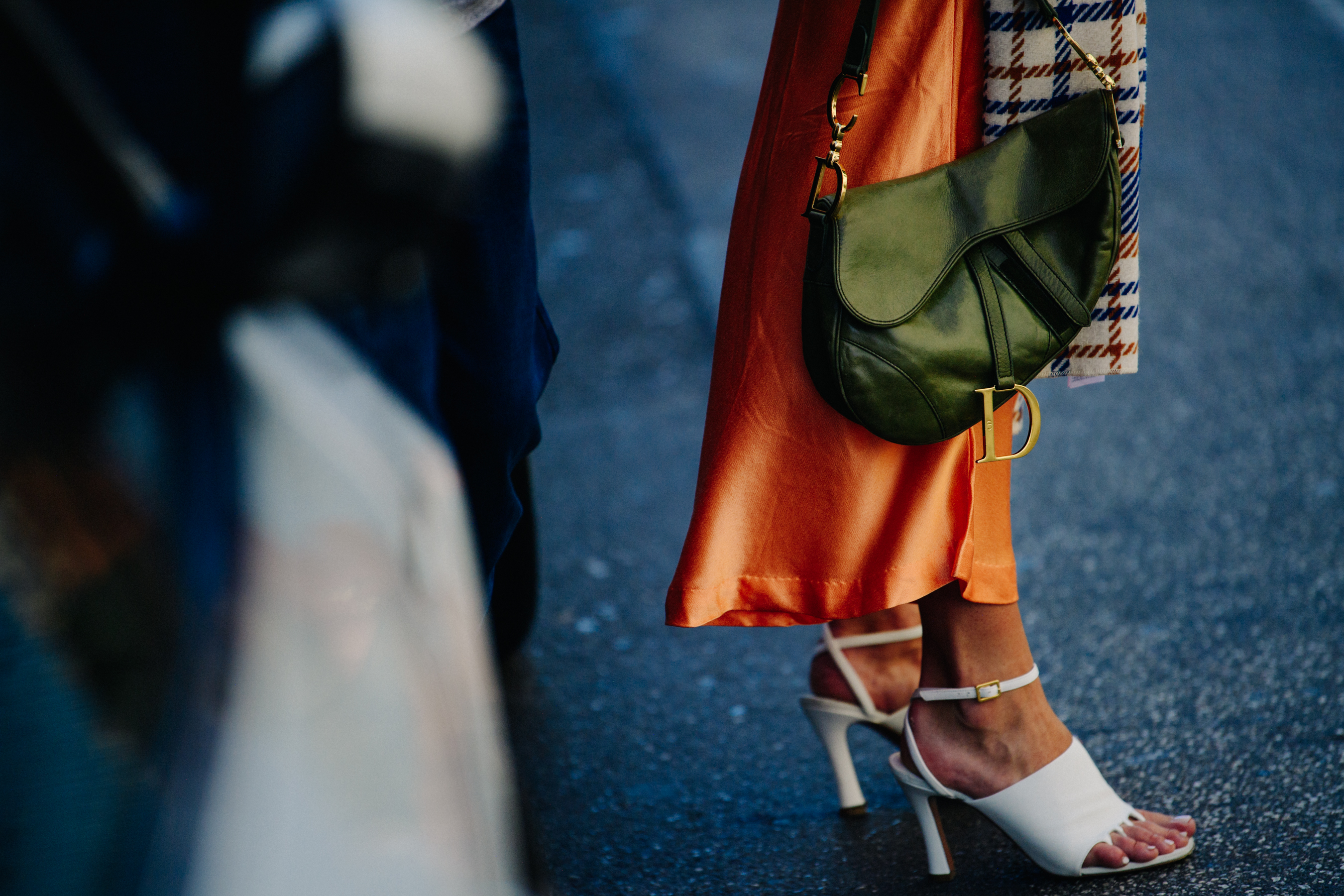 Woman wearing orange skirt