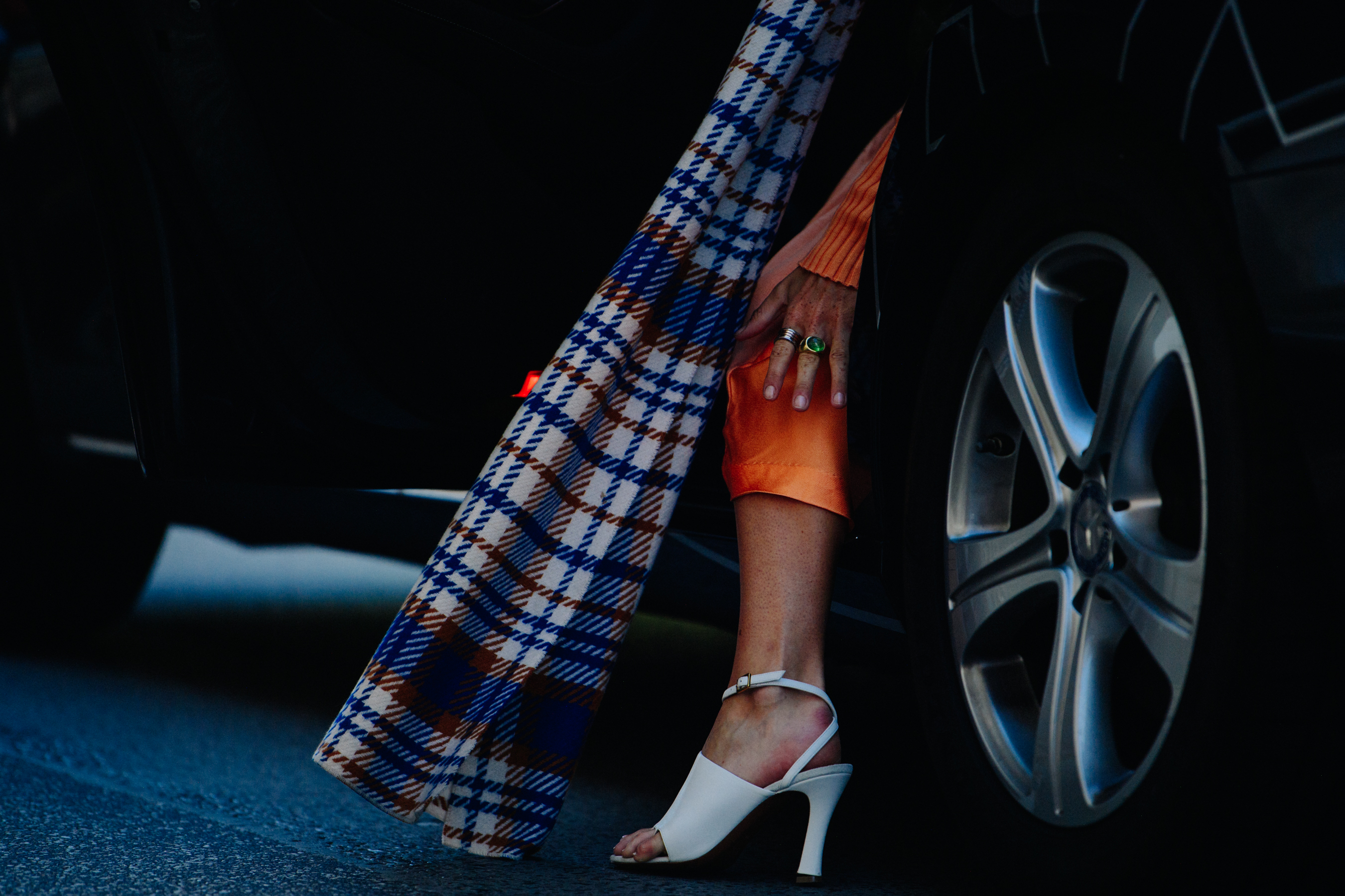 Woman wearing orange skirt