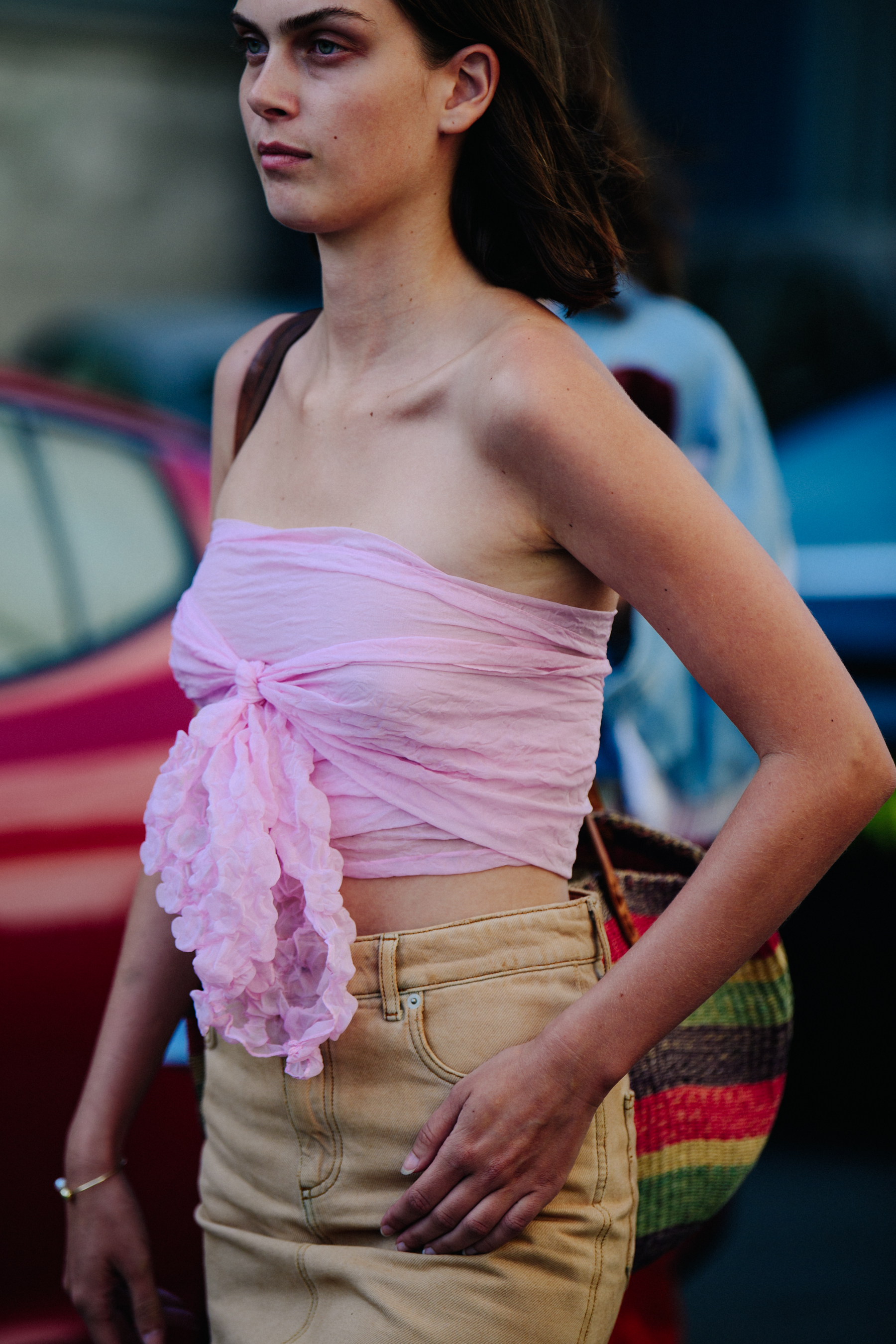 Danish model wearing pink top