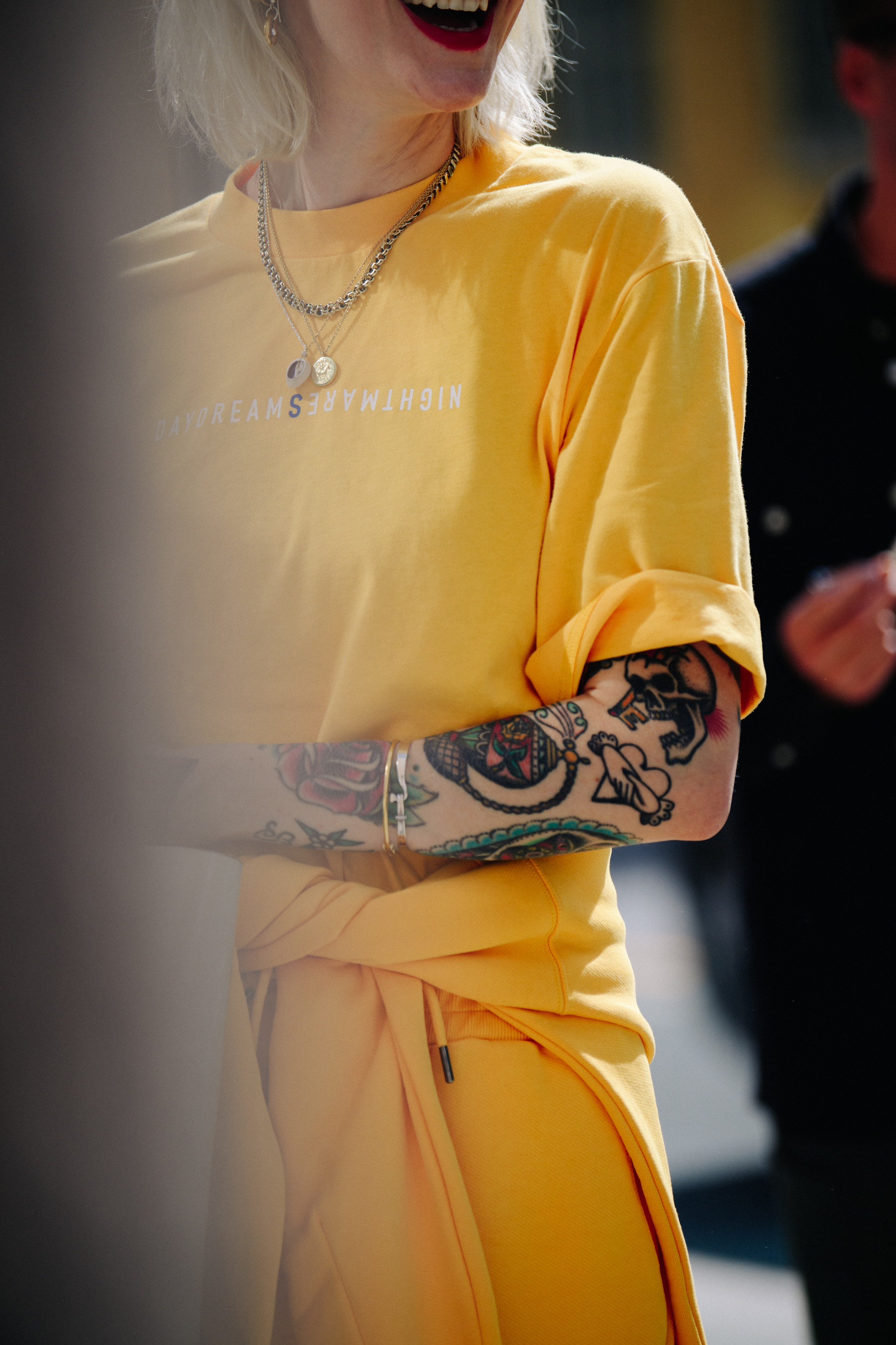 Woman wearing yellow outfit