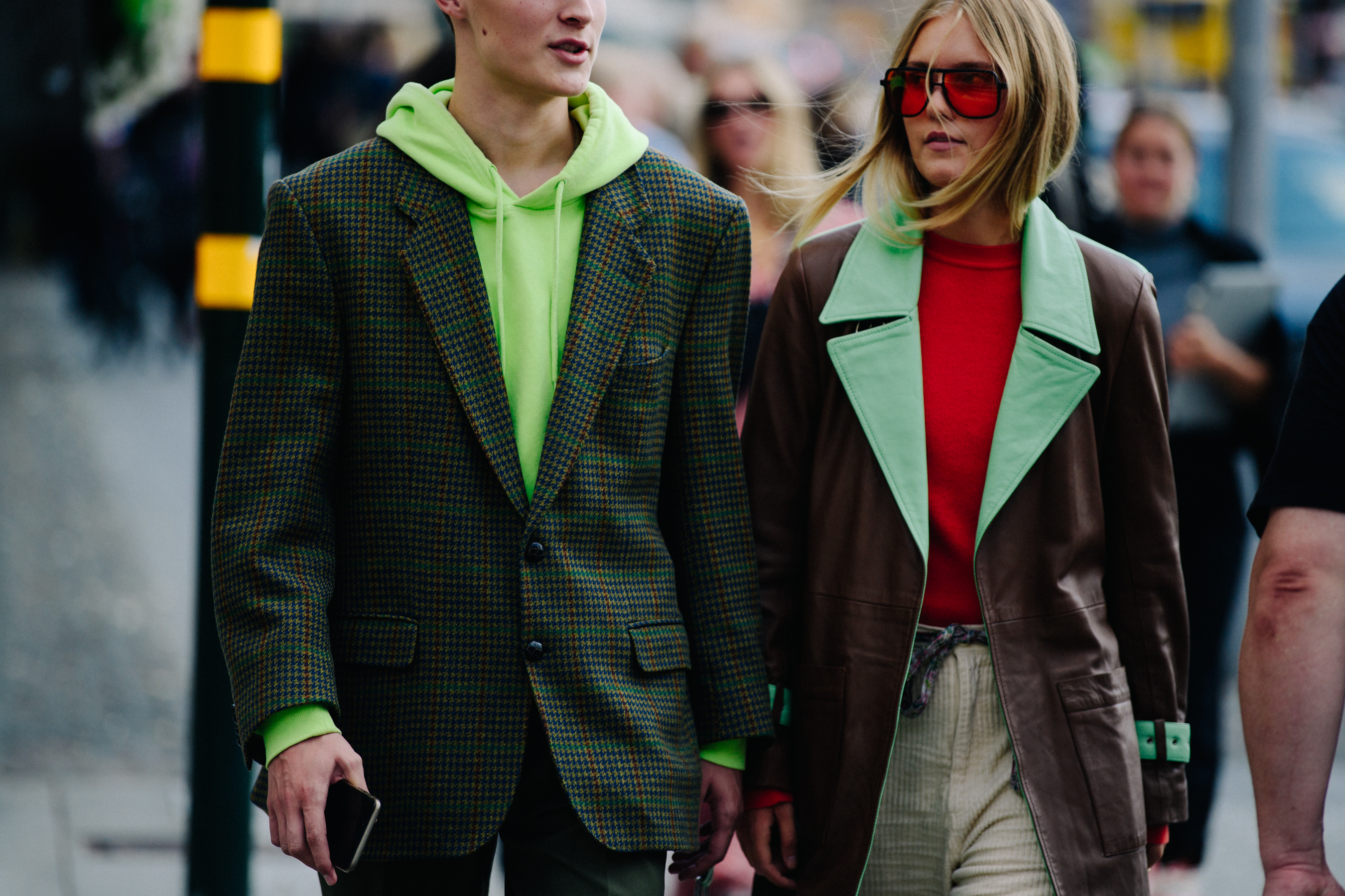 Couple wearing green and brown