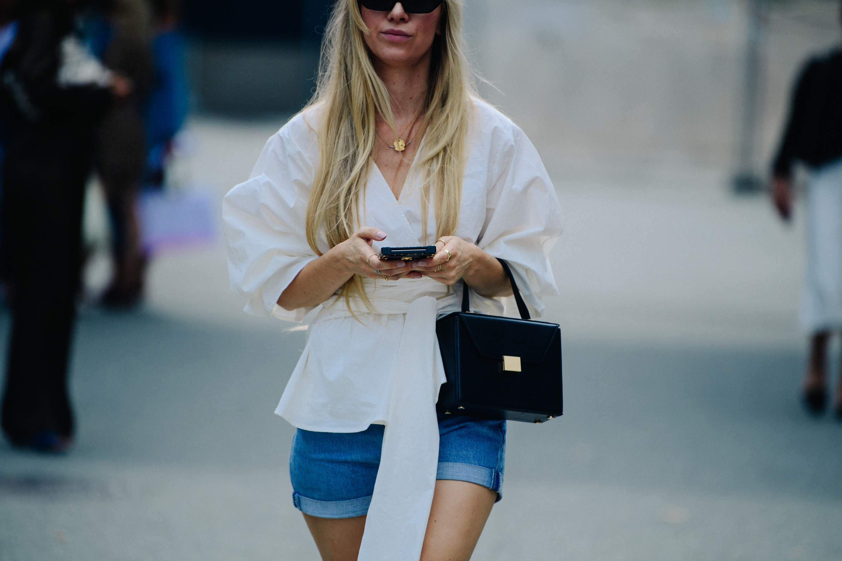 Woman wearing jean shorts