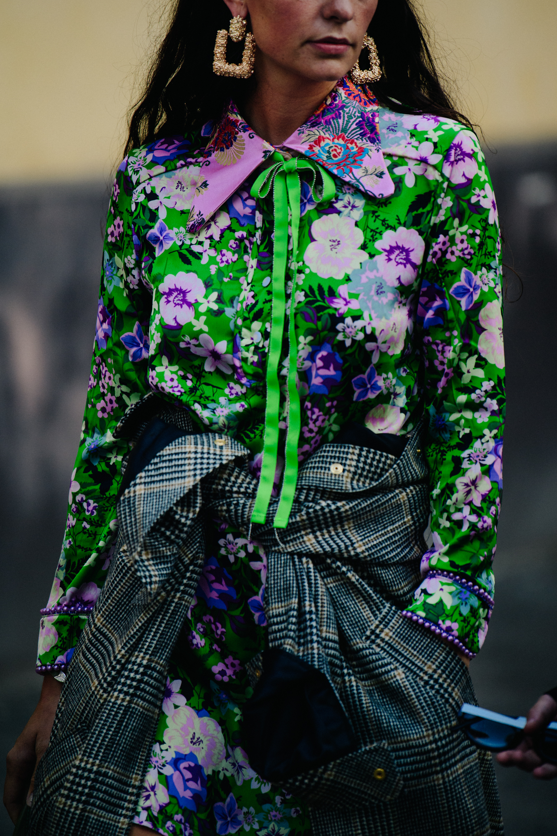 Woman wearing floral shirt