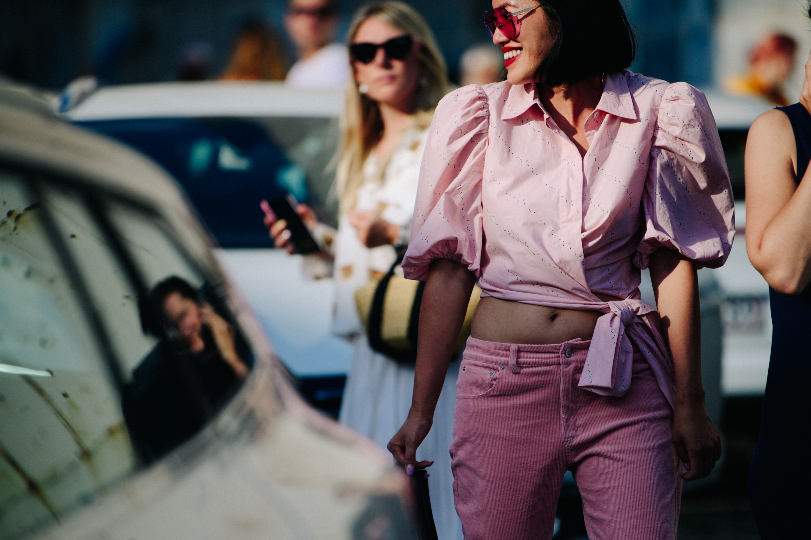 Woman wearing pink outfit