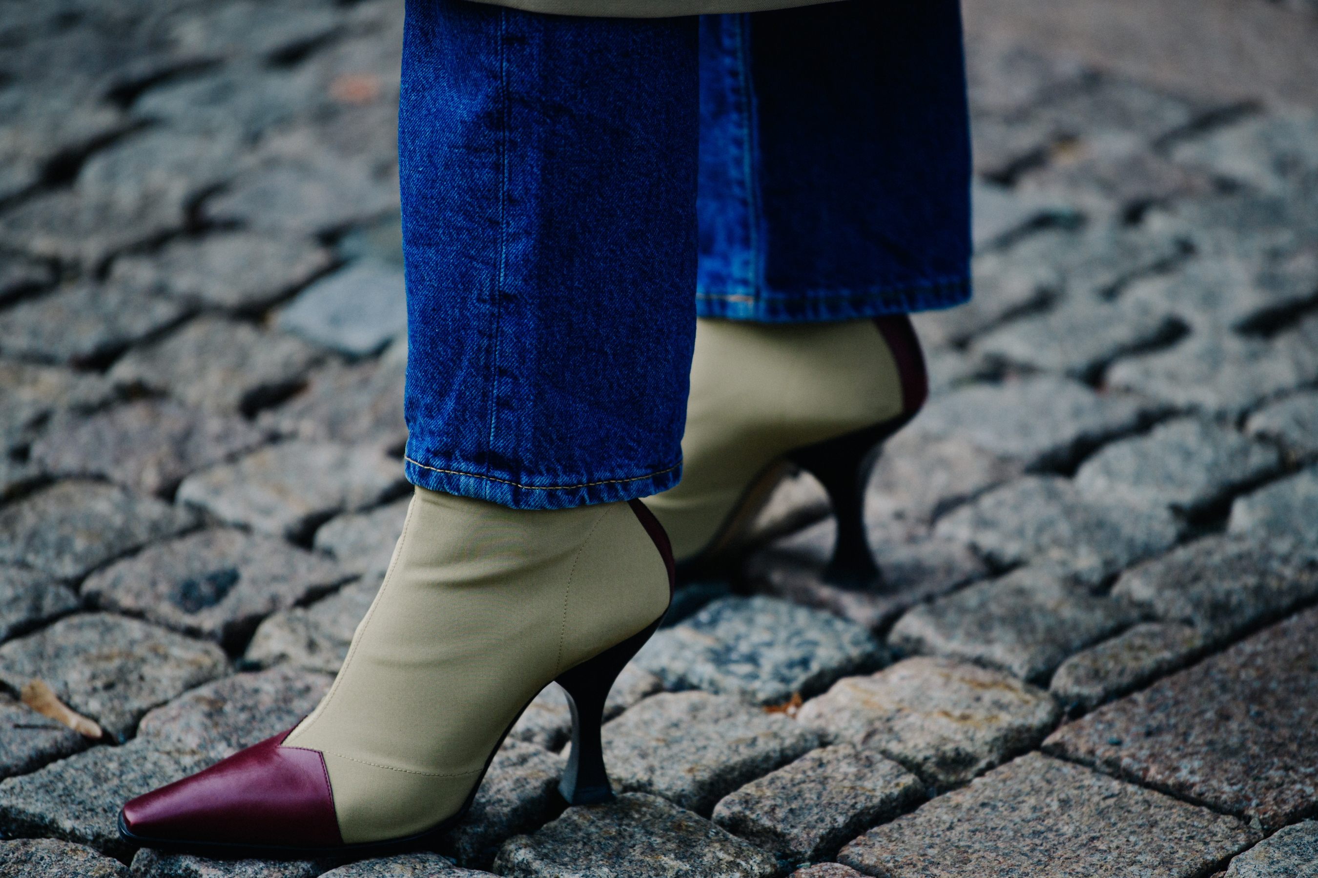 Woman wearing denim jeans and heels