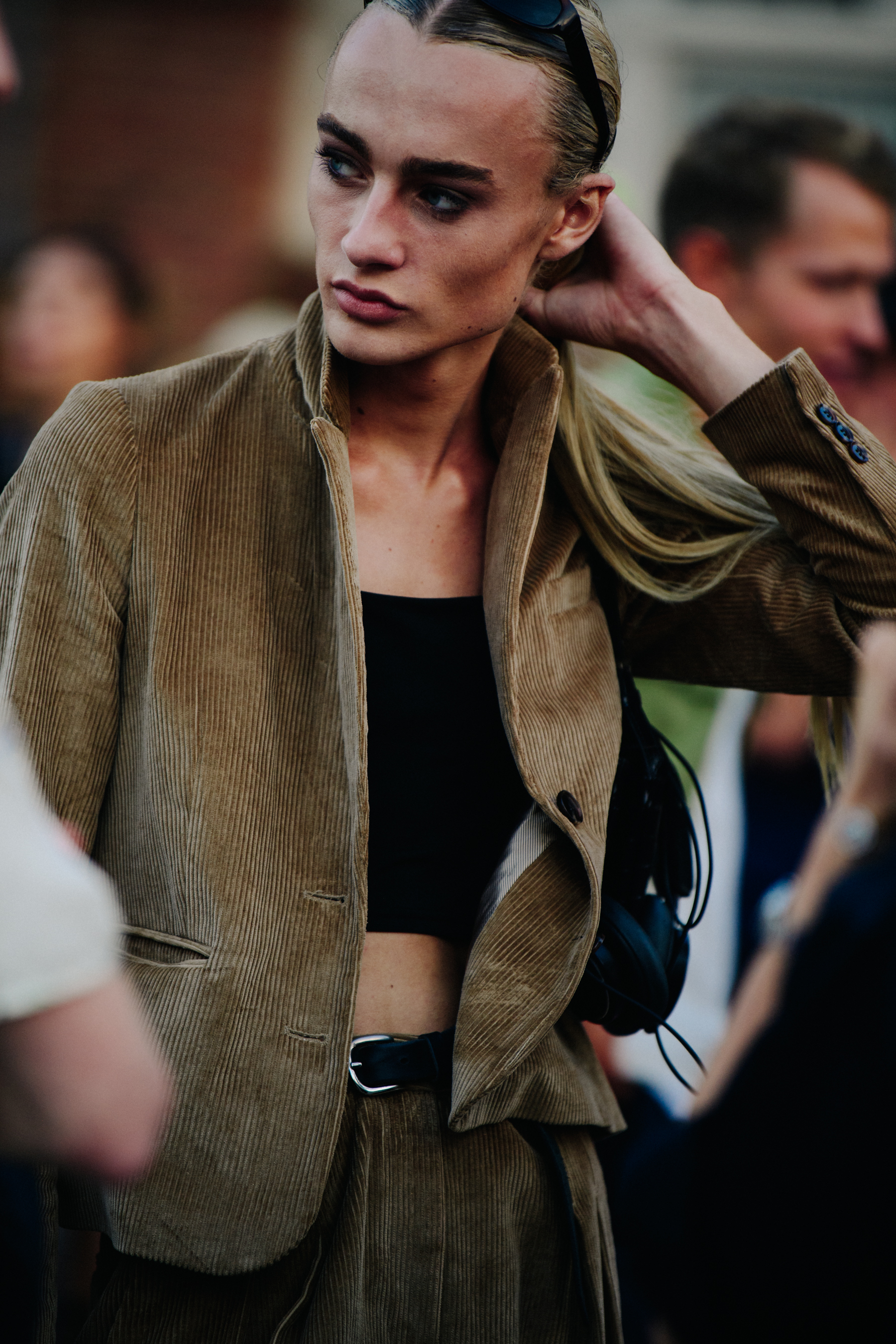 Man wearing brown corduroy outfit