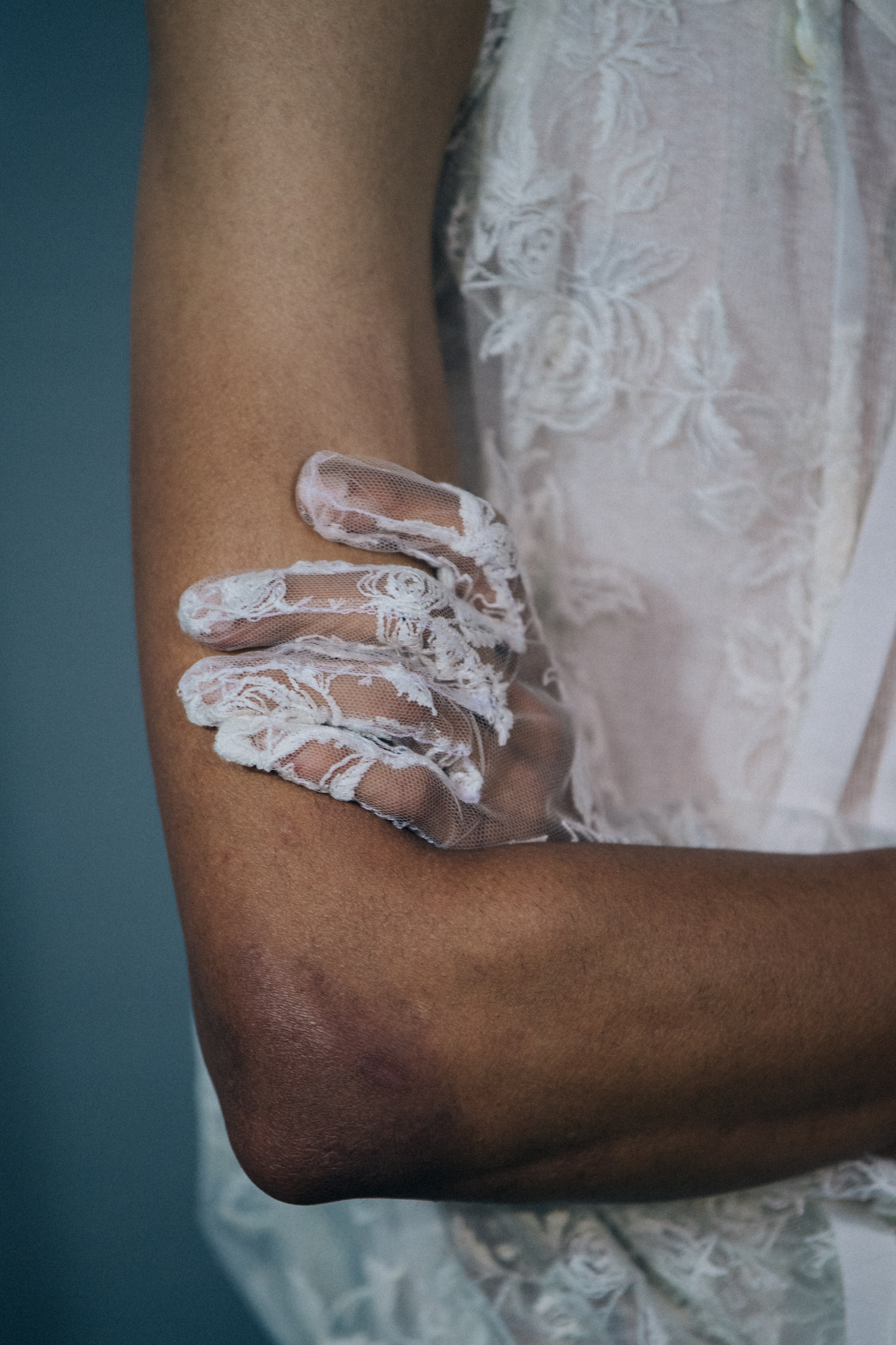Model wearing lace at Ann Demeulemeester