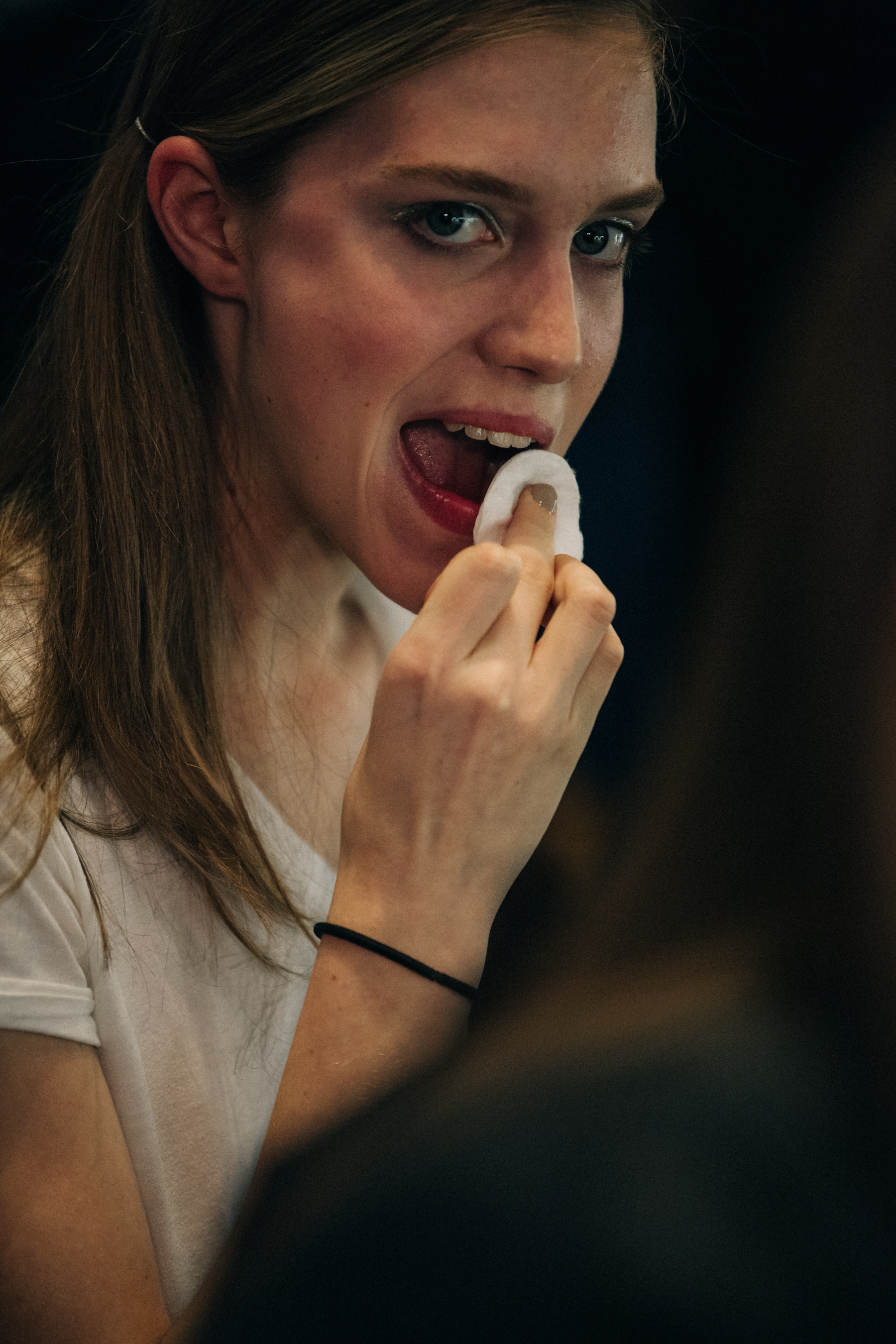 Model in hair and makeup at Delpozo