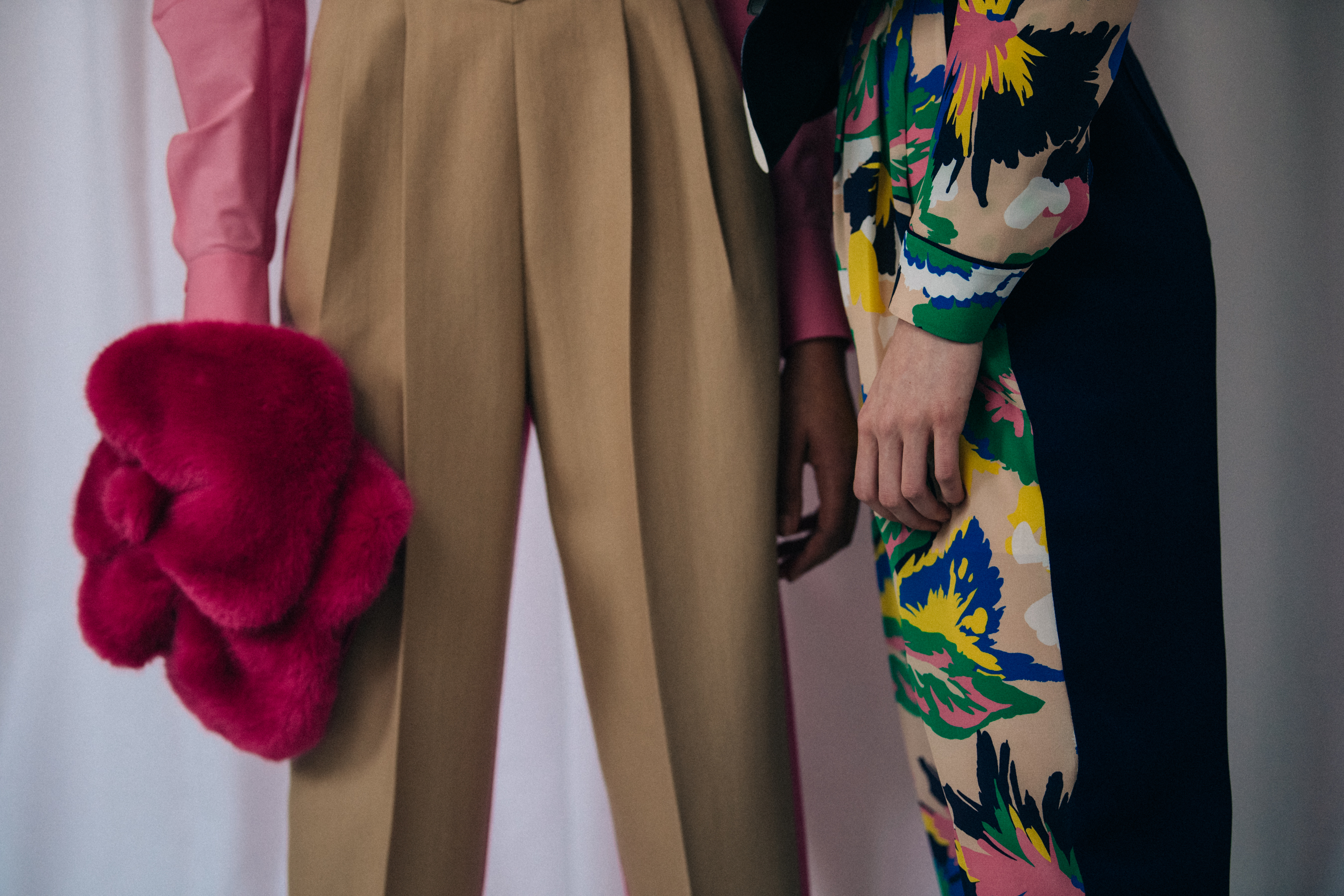 Model wearing floral patterns at Delpozo