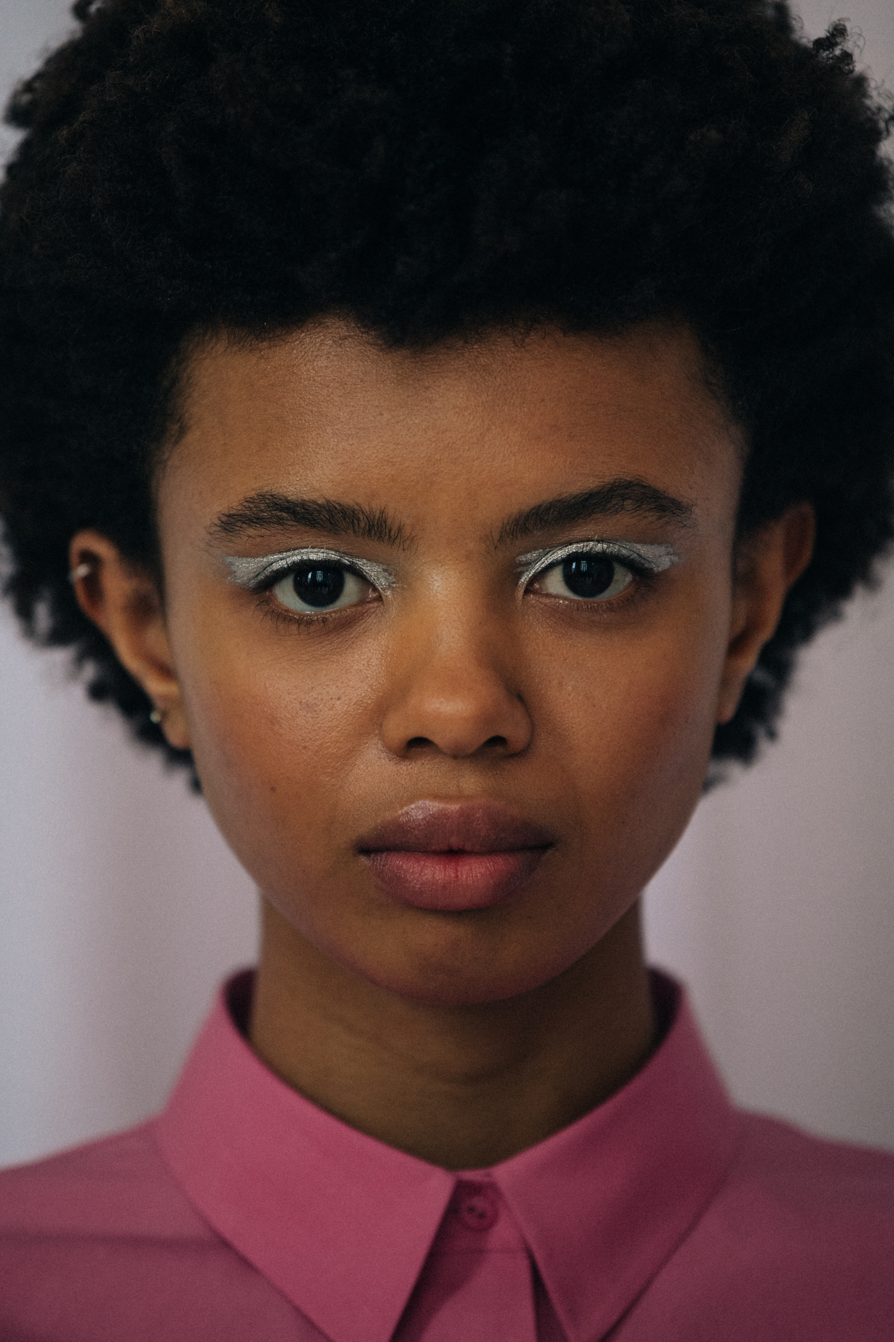 Portrait of model with blue eye shadow