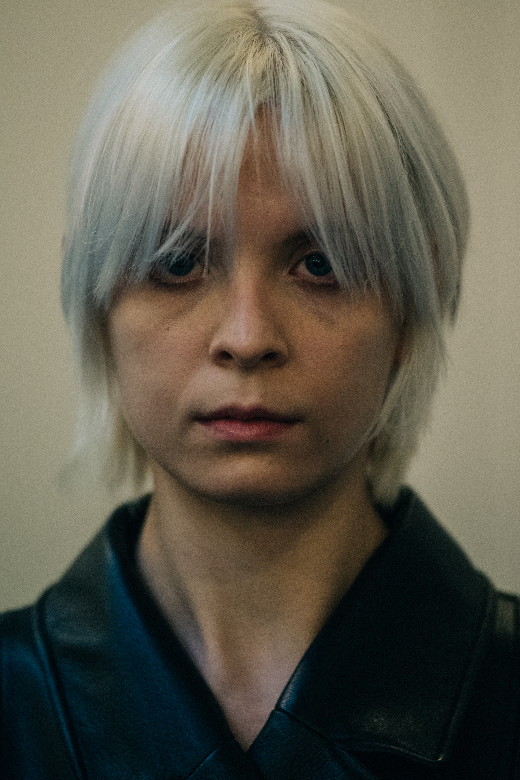 Portrait of model with blonde bob haircut