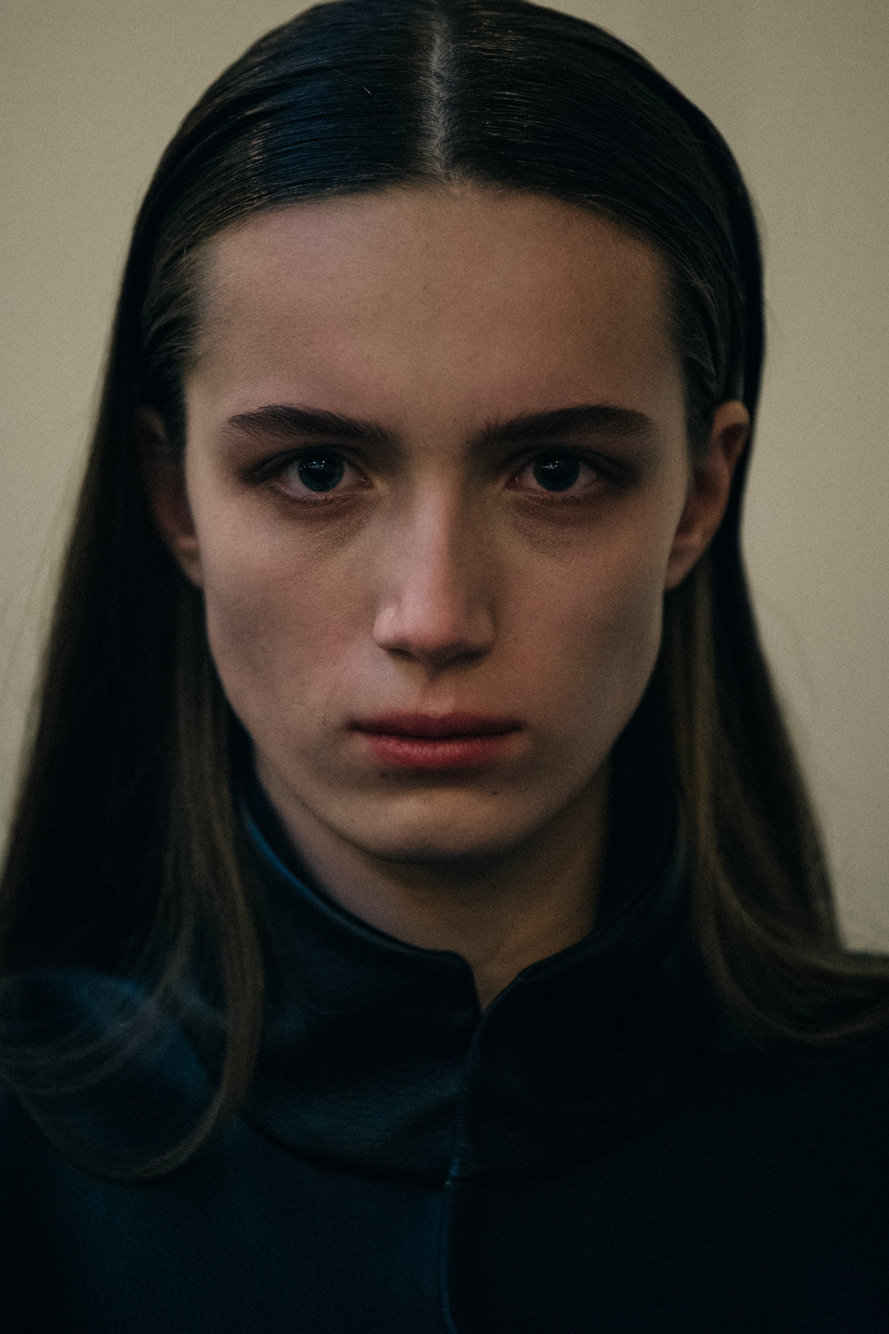 Portrait of model with dark hair and eyes