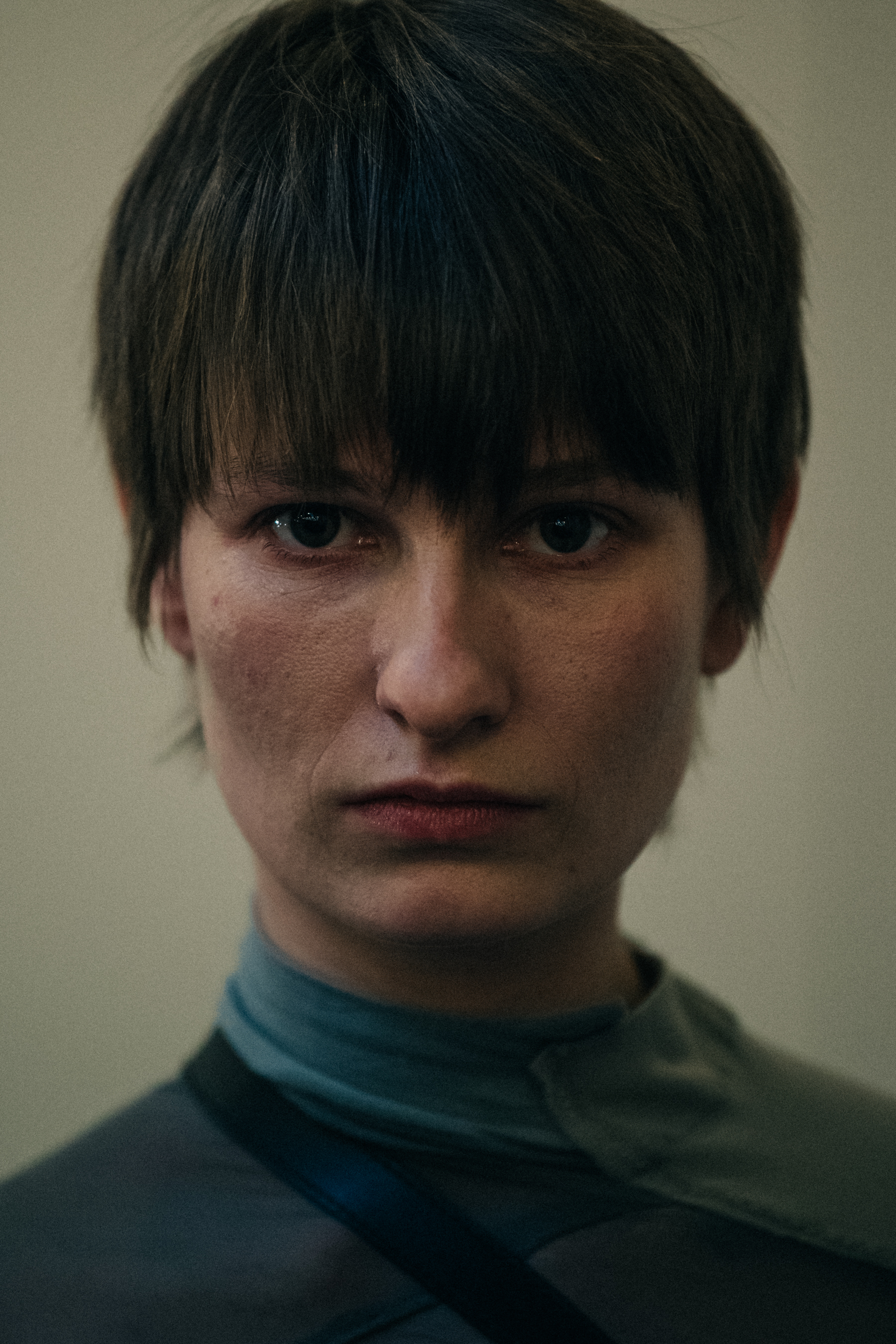 Portrait of model with short hair at Freya Dalsjo