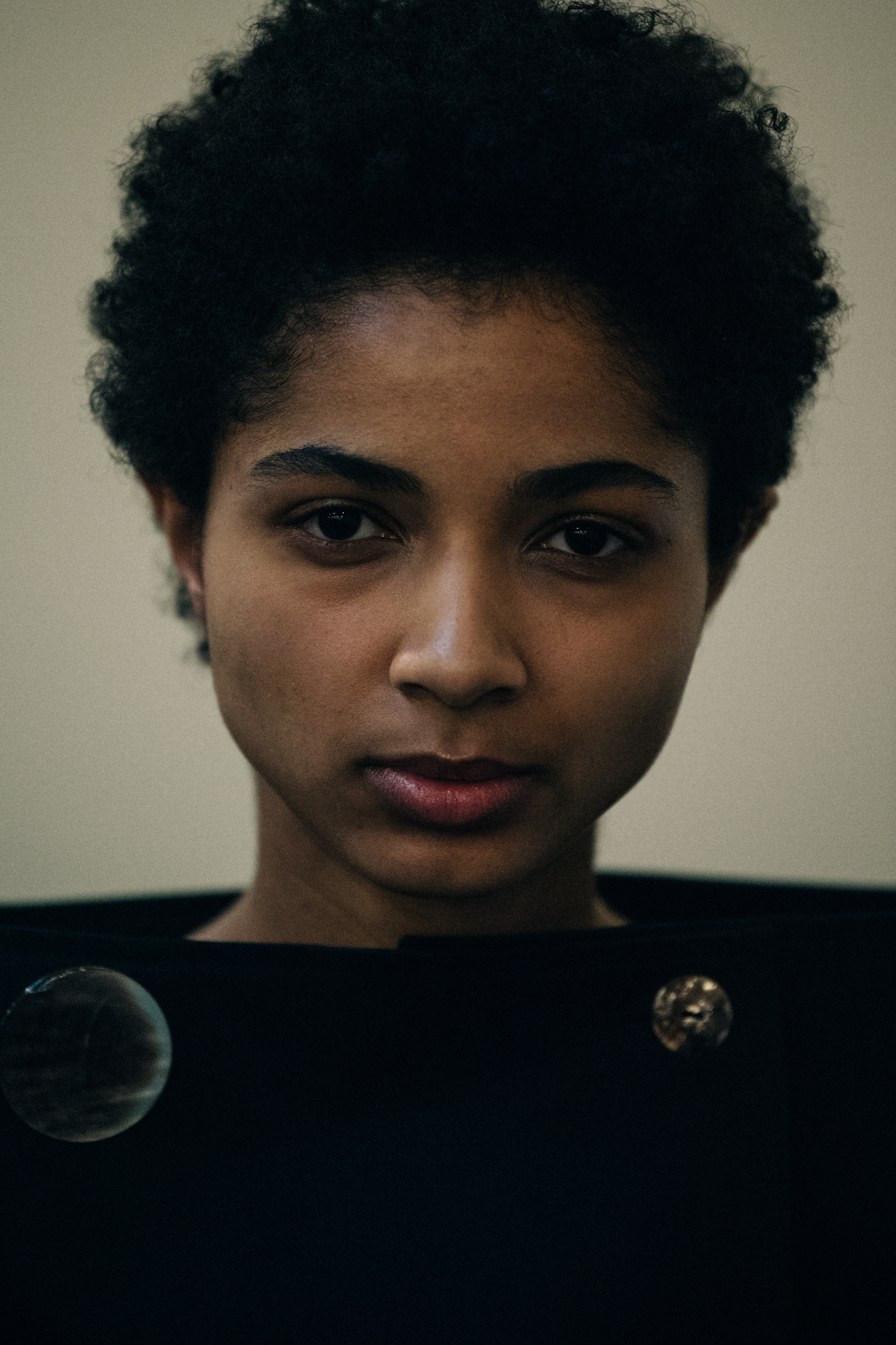 Portrait of black model backstage at Freya Dalsjo