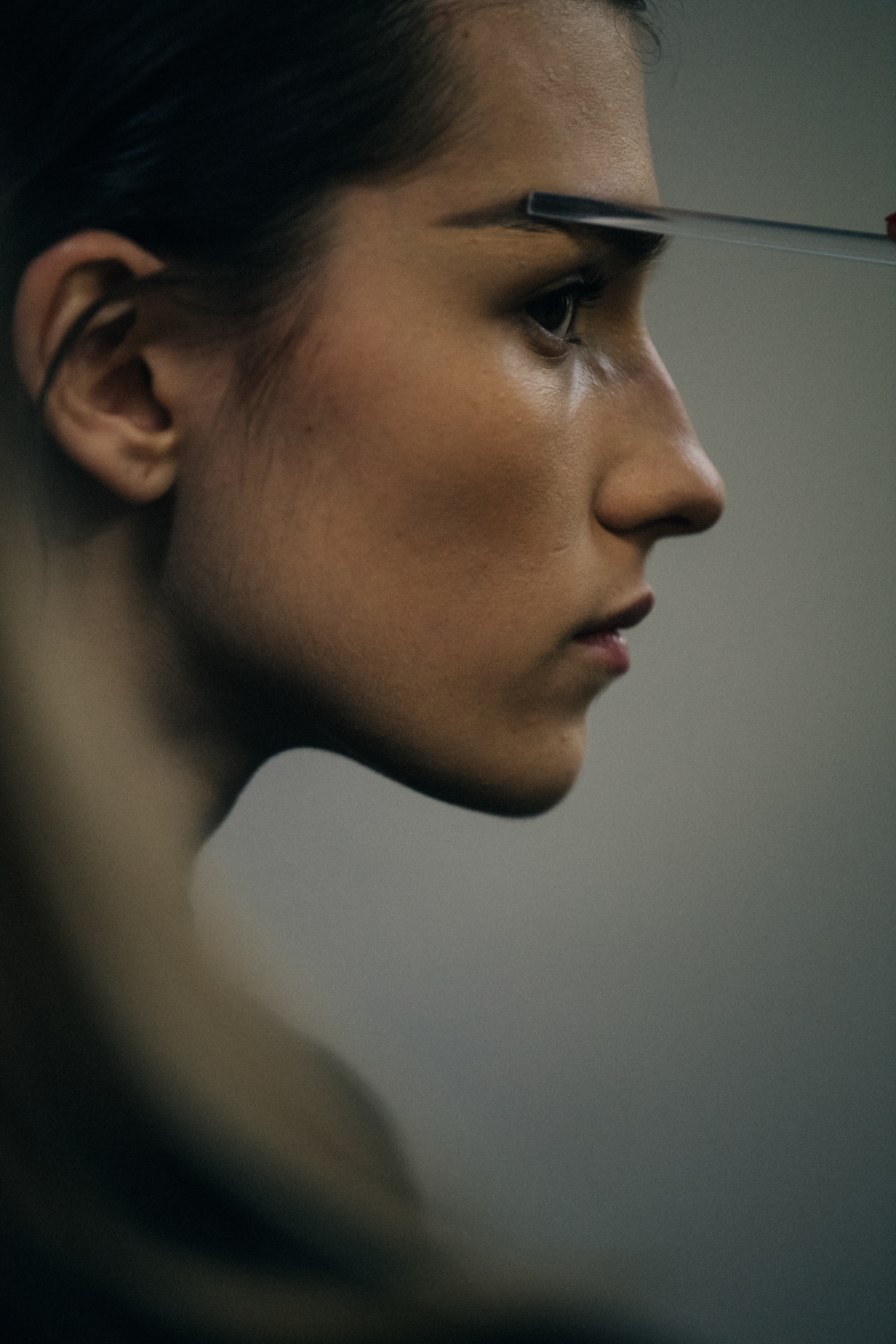 Irina Djuranovic backstage at Olivier Theyskens