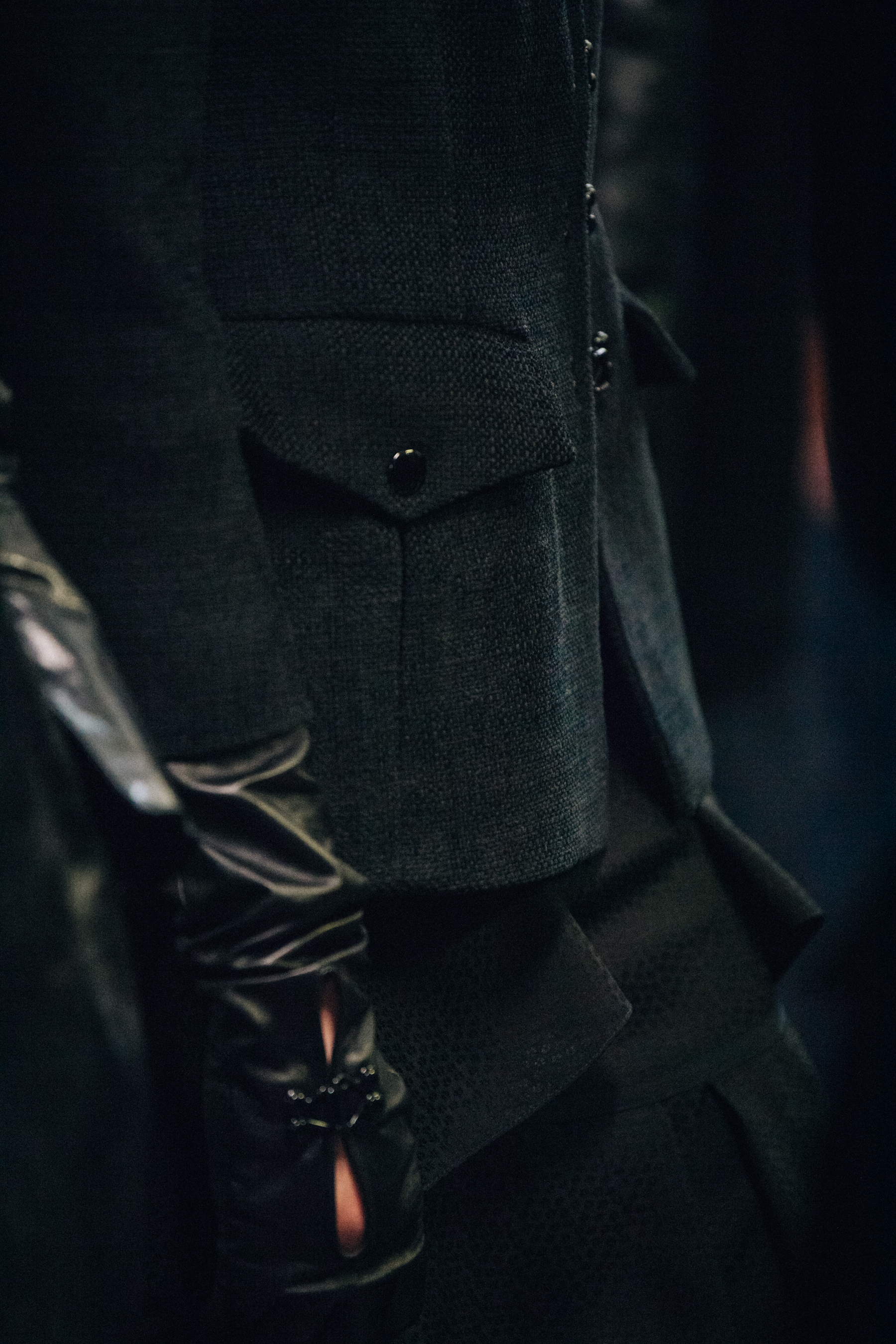 Models wearing black Olivier Theyskens outfit backstage