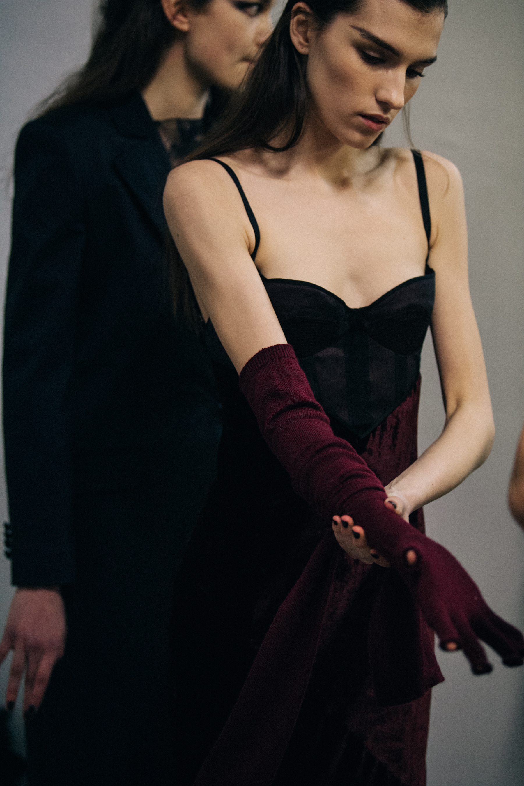 Irina Djuranovic backstage at Olivier Theyskens