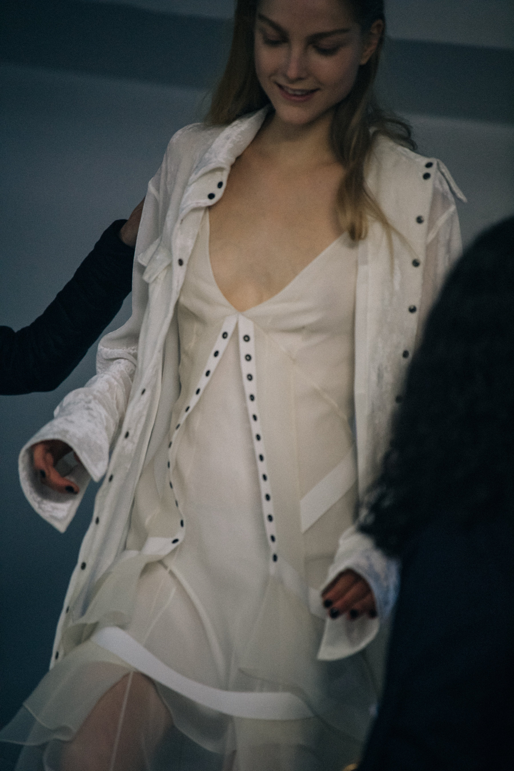 Kirin Dejonckheere backstage at Olivier Theyskens