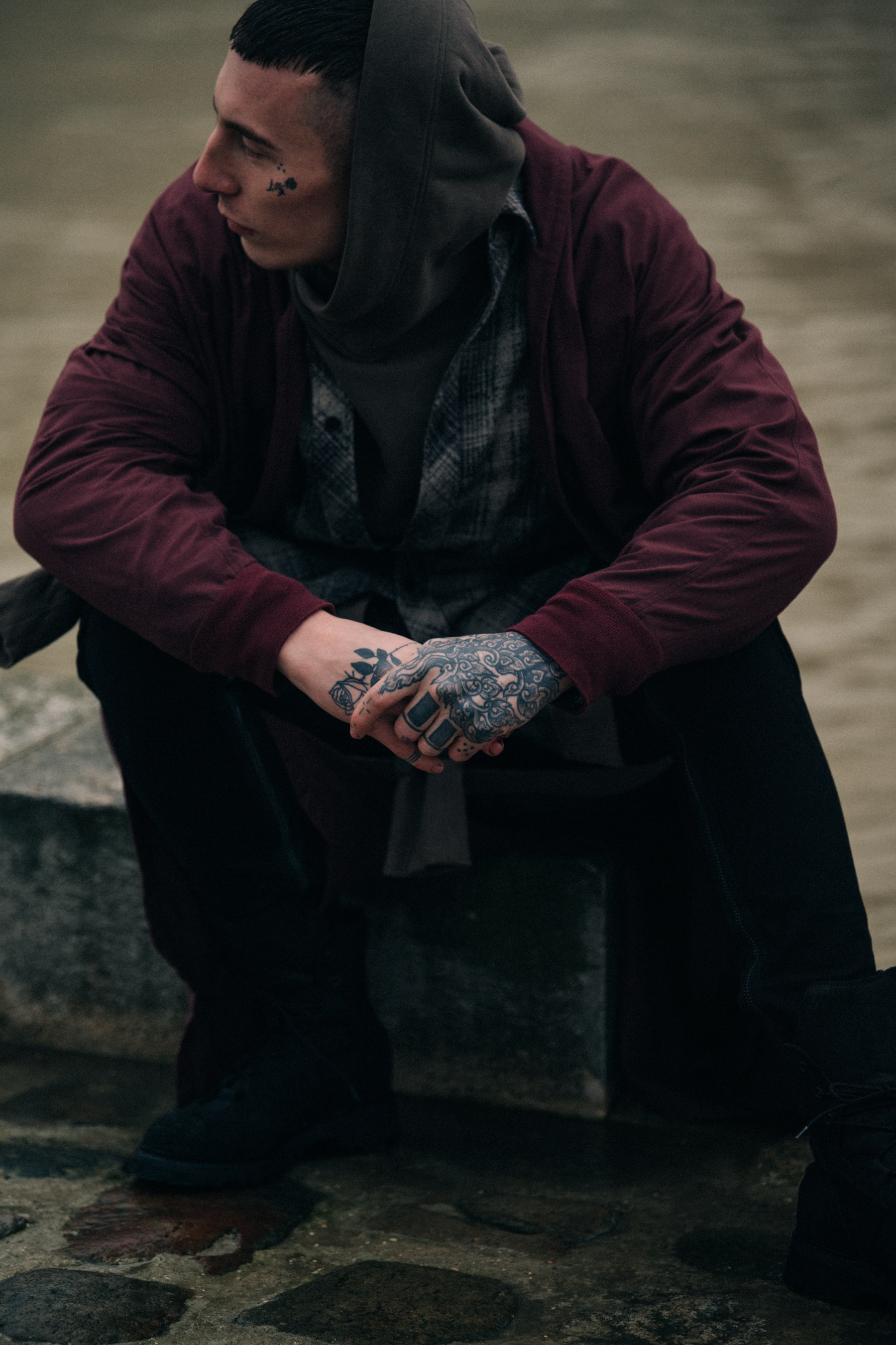 Model wearing check shirt