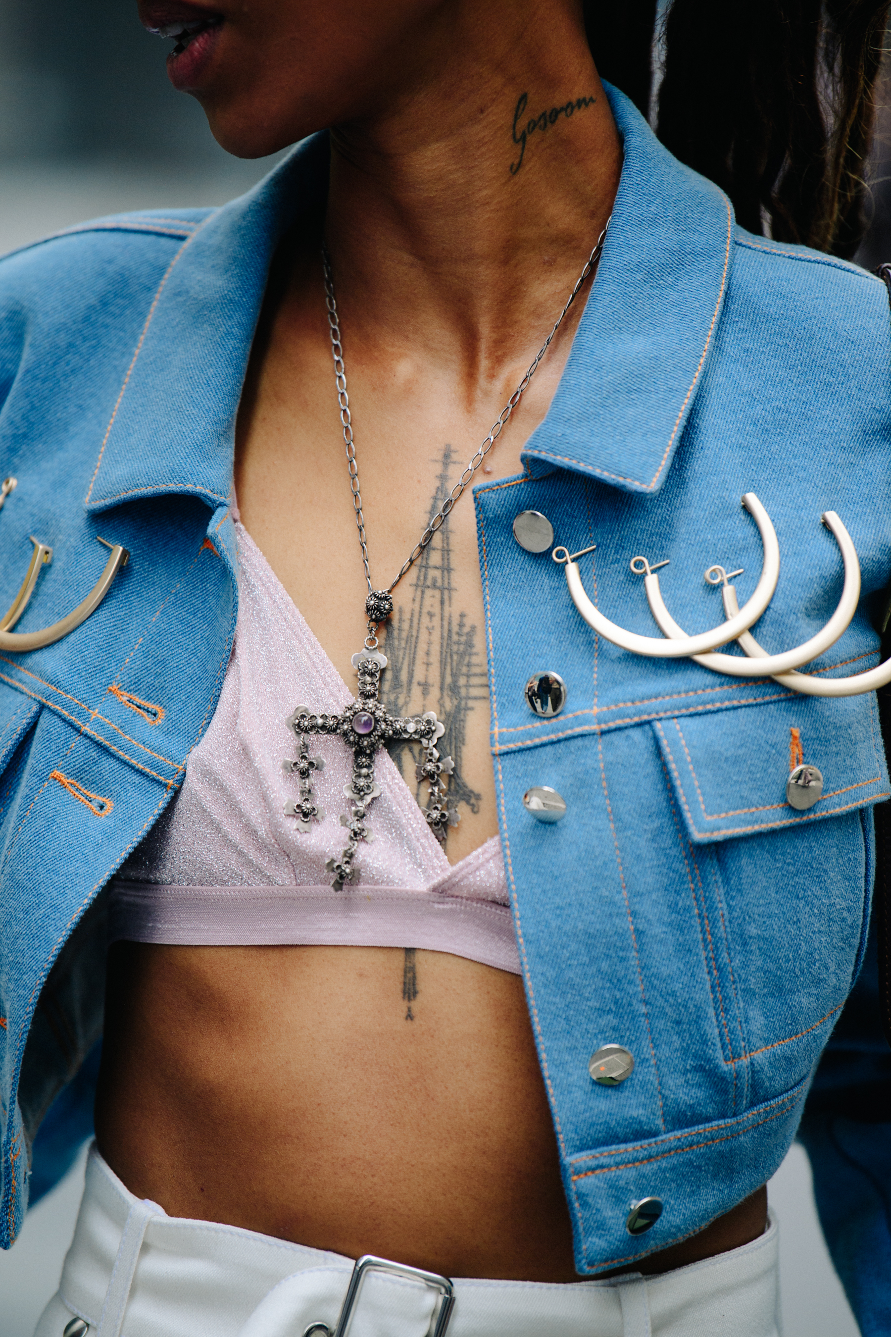 Model wearing denim jacket