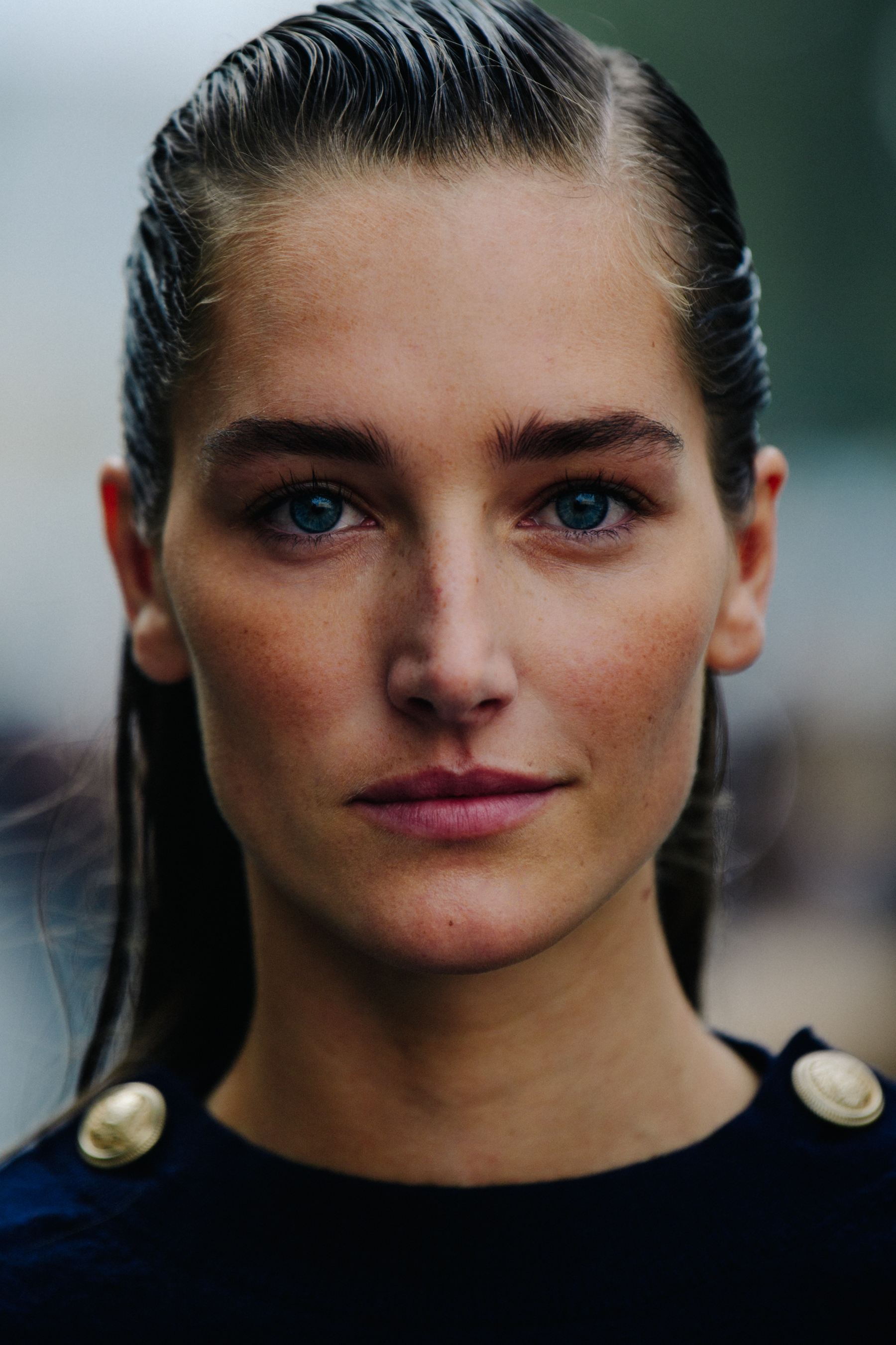 Portrait of model with slicked hair