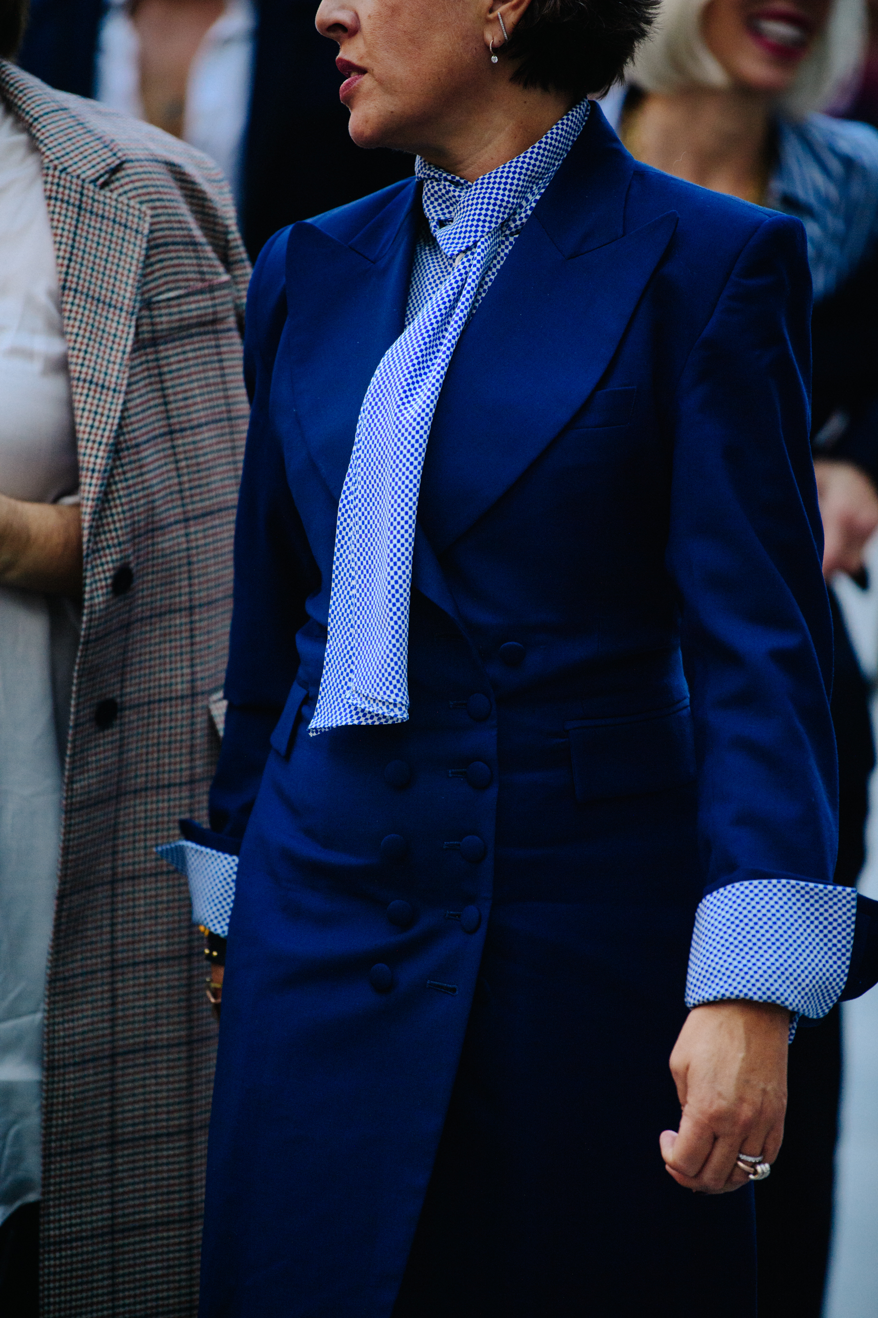 Woman wearing blue coat