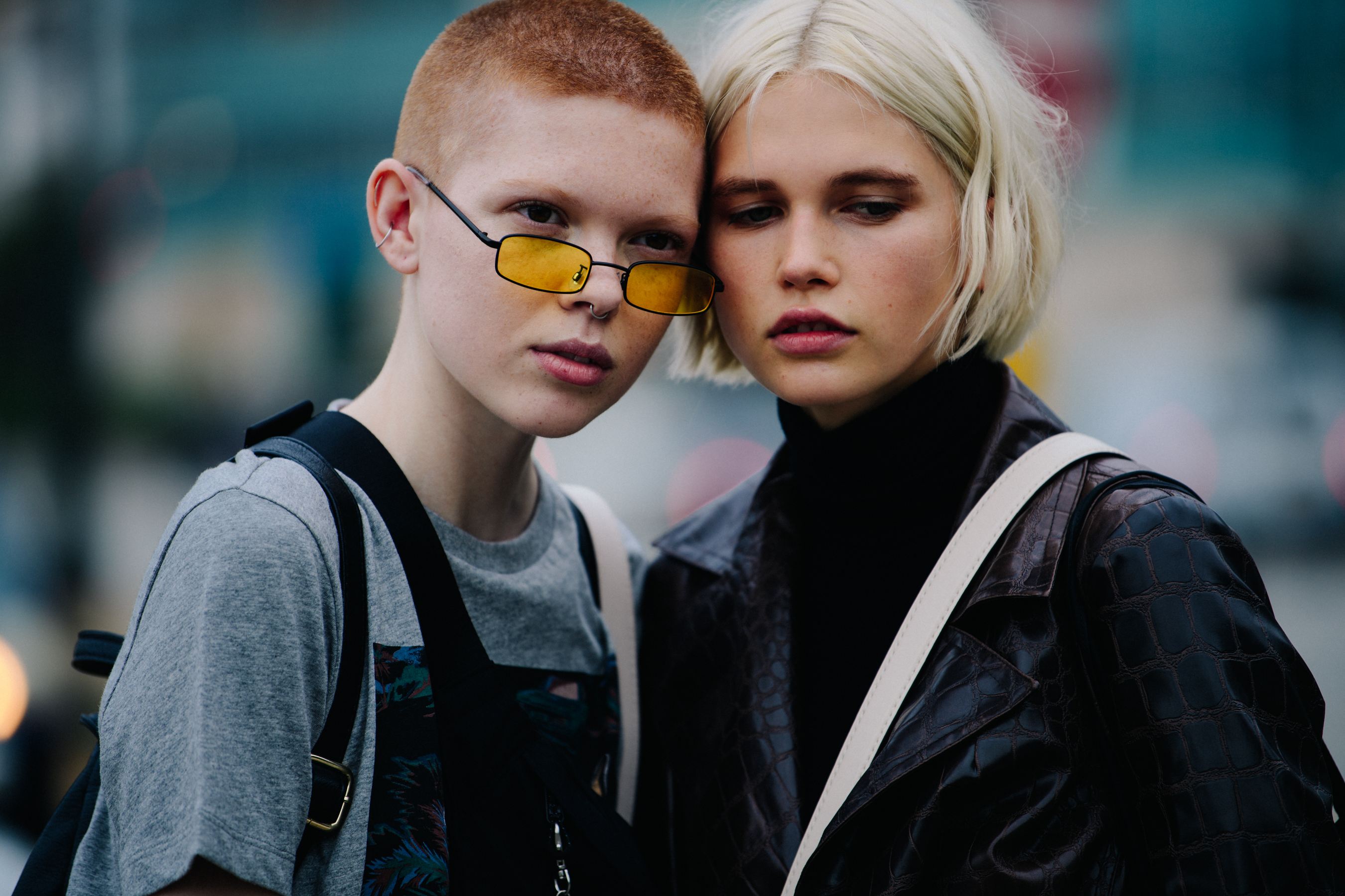 Two models with short hair
