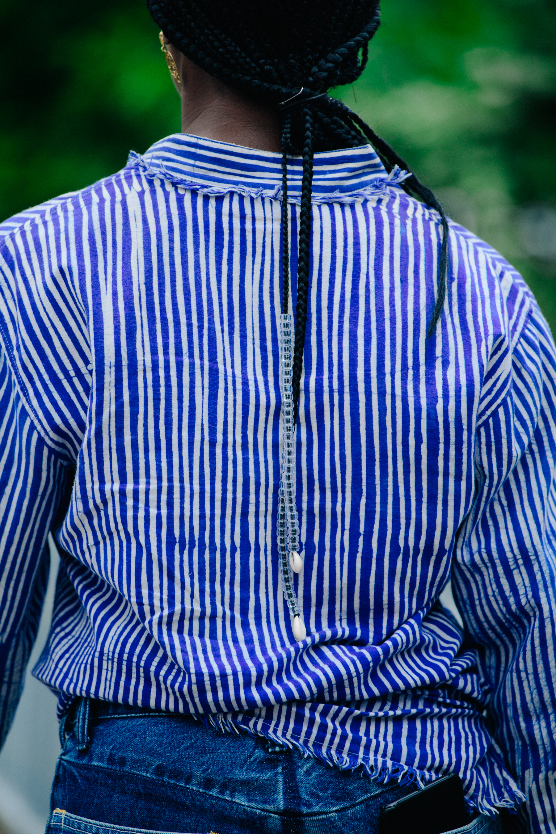 Woman wearing striped shirt