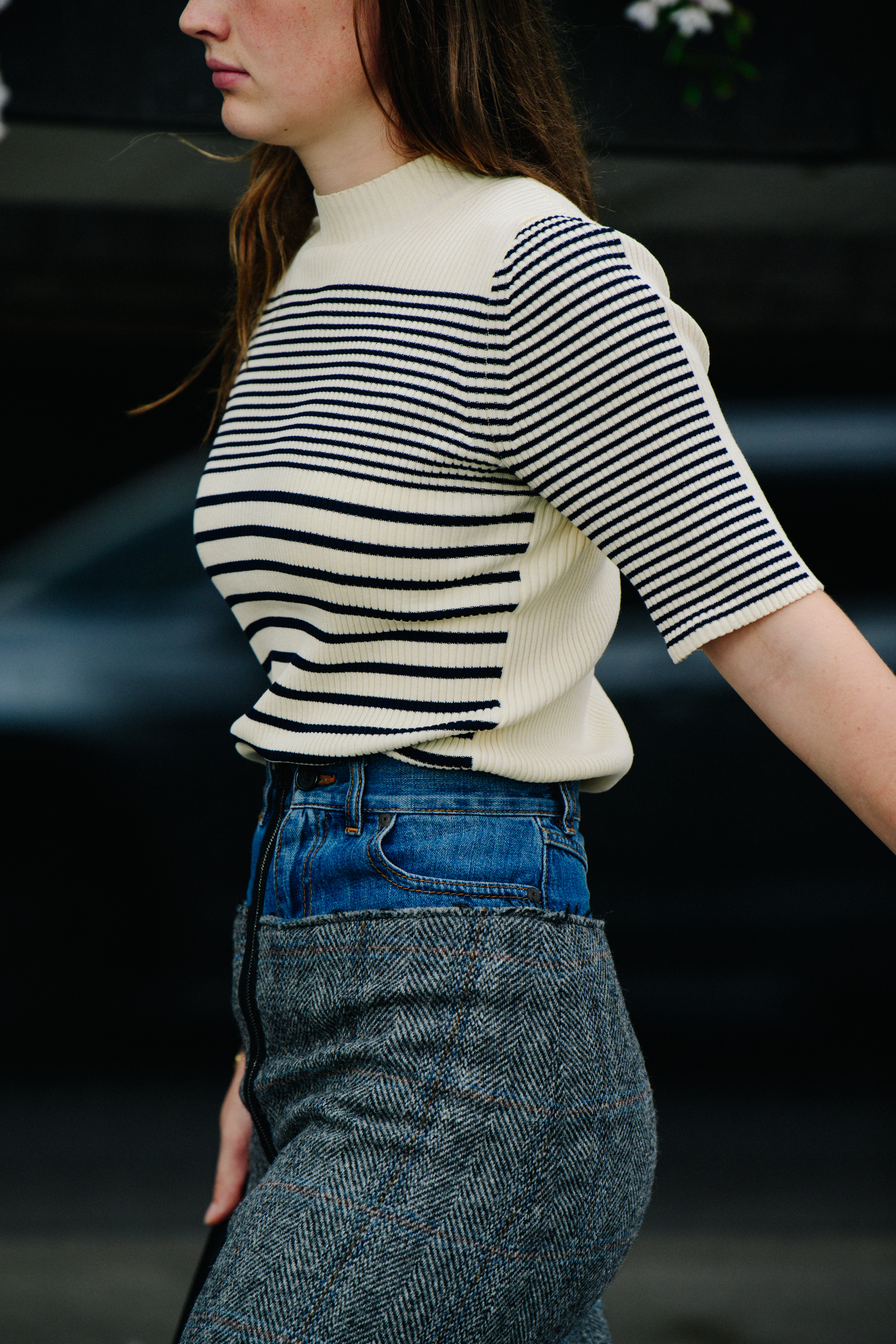 Woman wearing striped top