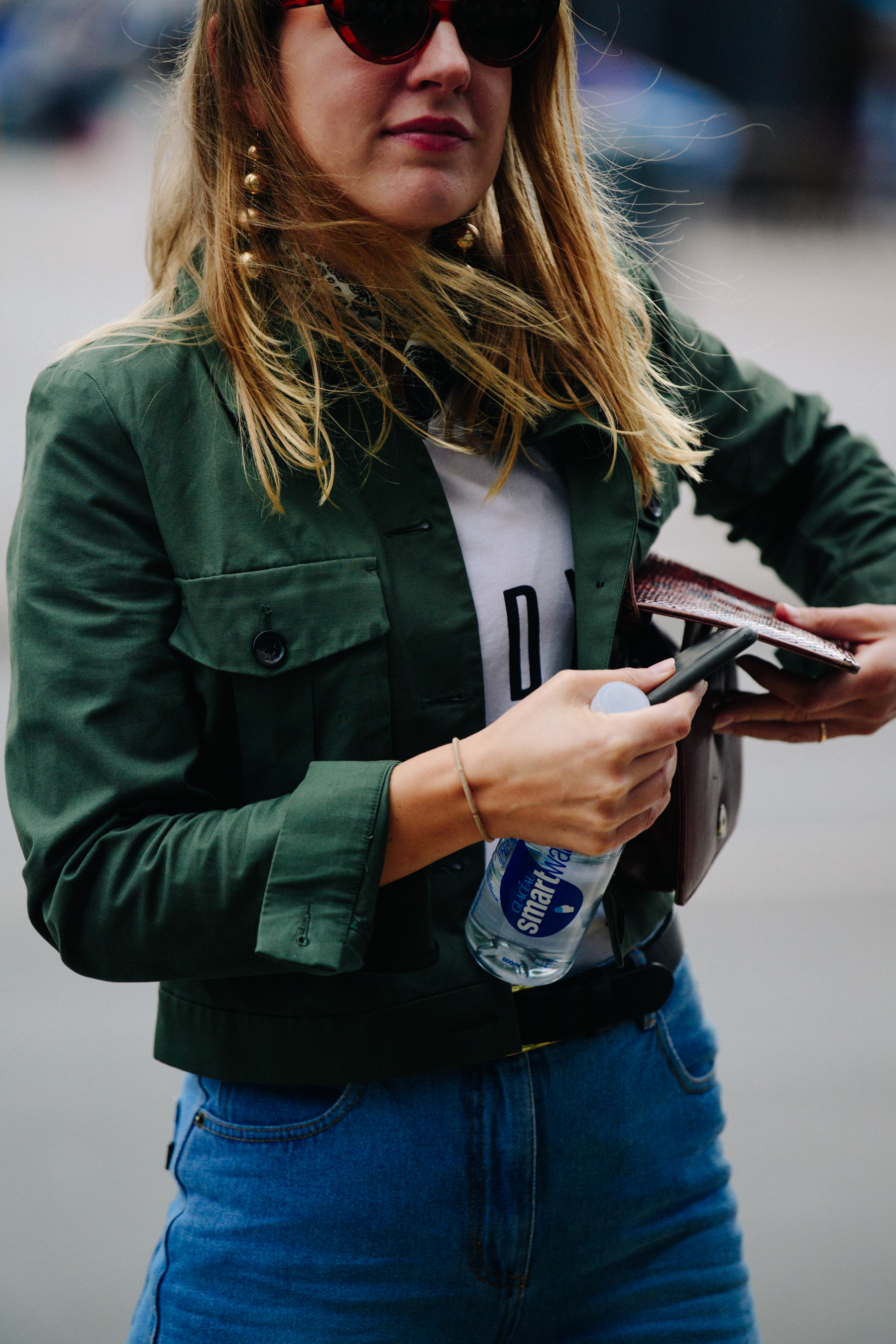 Woman wearing green jacket