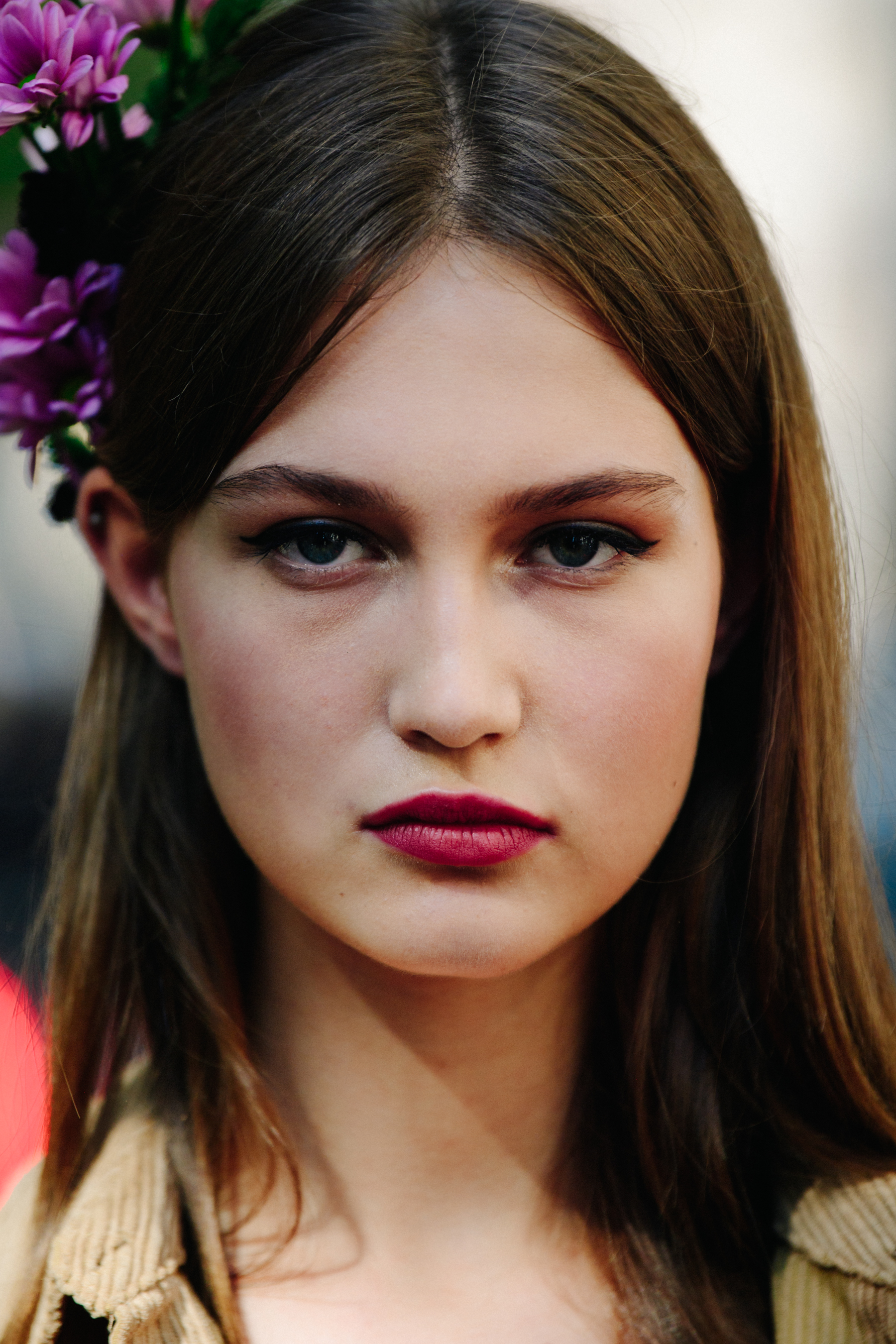 Portrait of model with flowers in hair