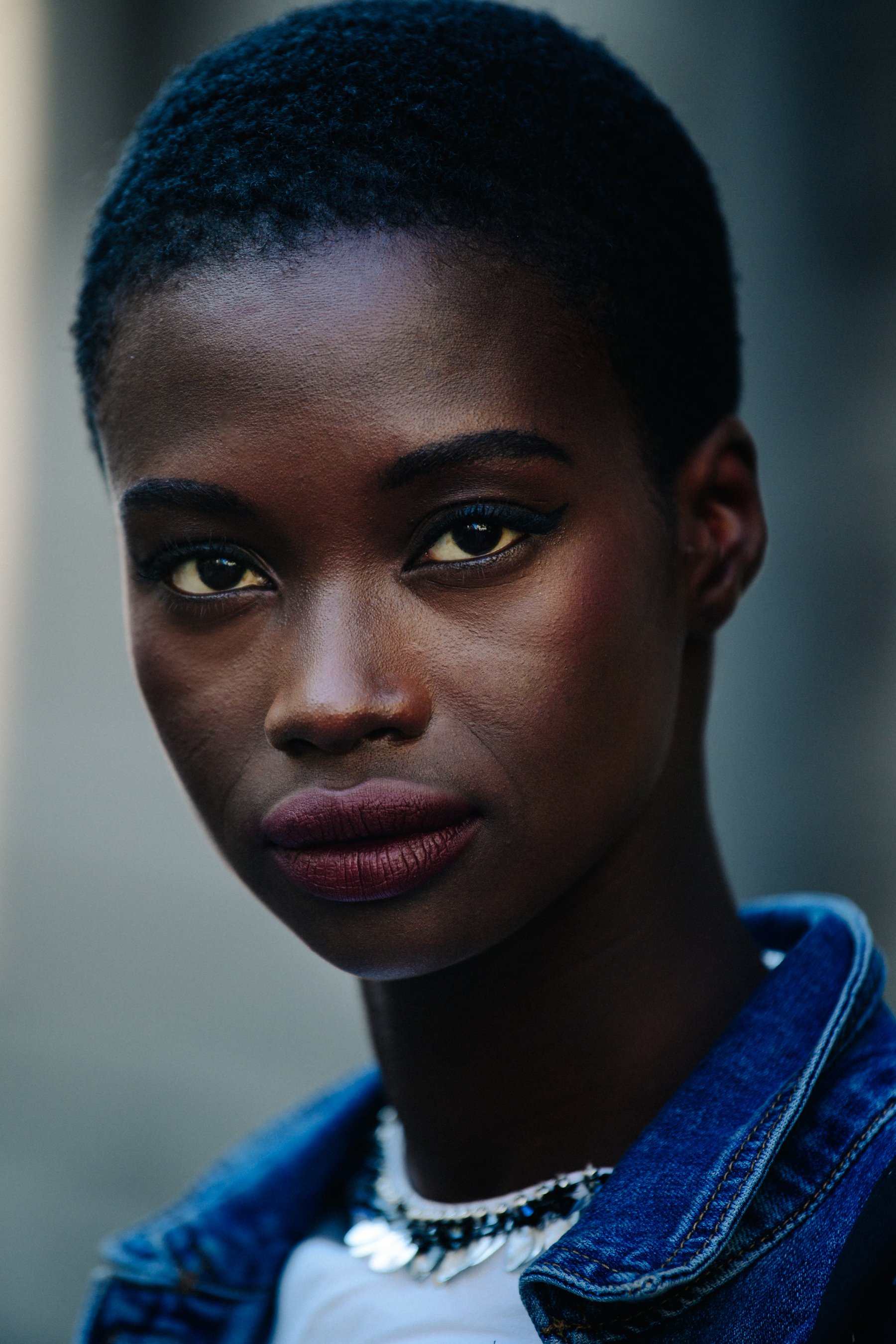 Portrait of model wearing red lipstick