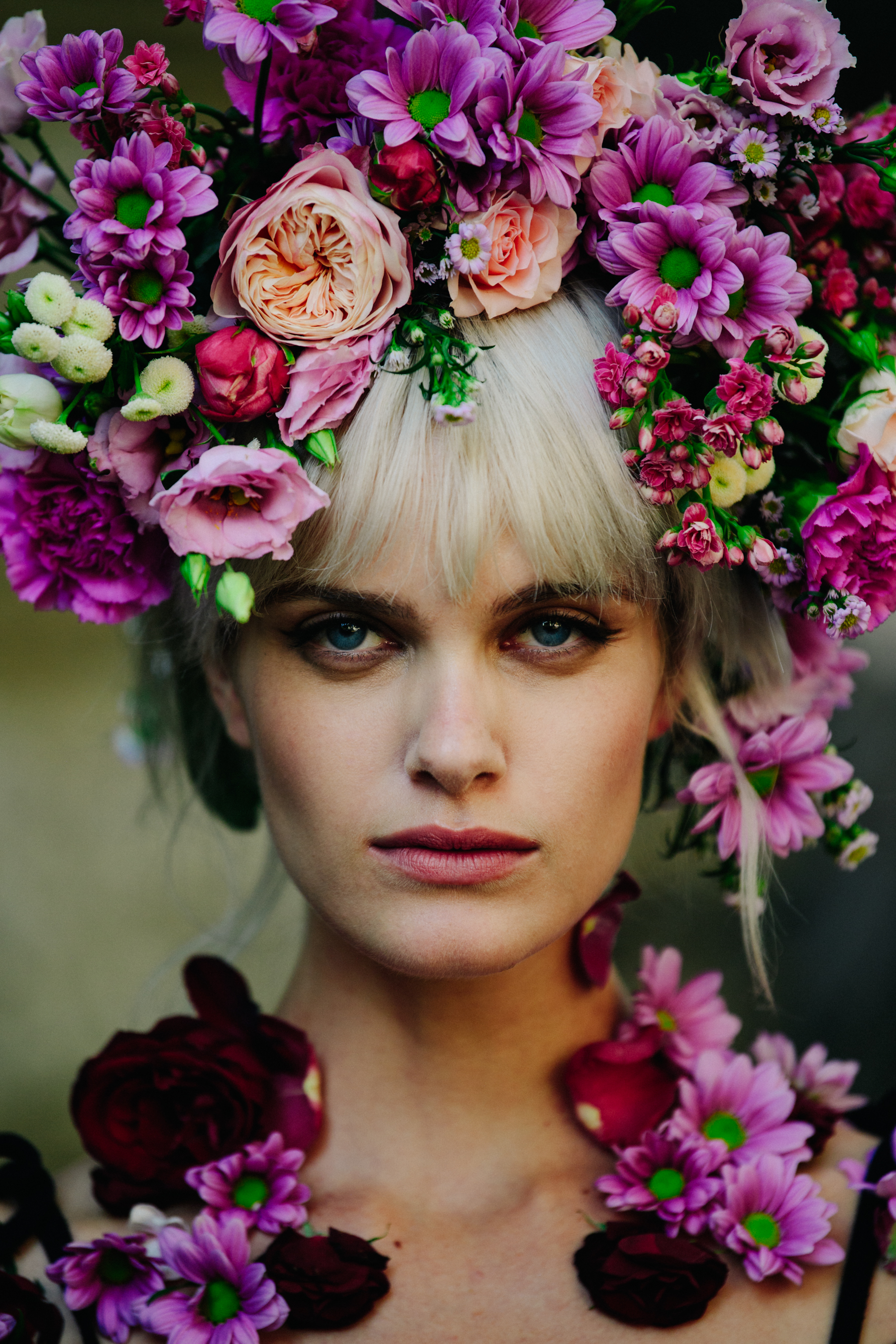 Portrait of model with flowers in hair