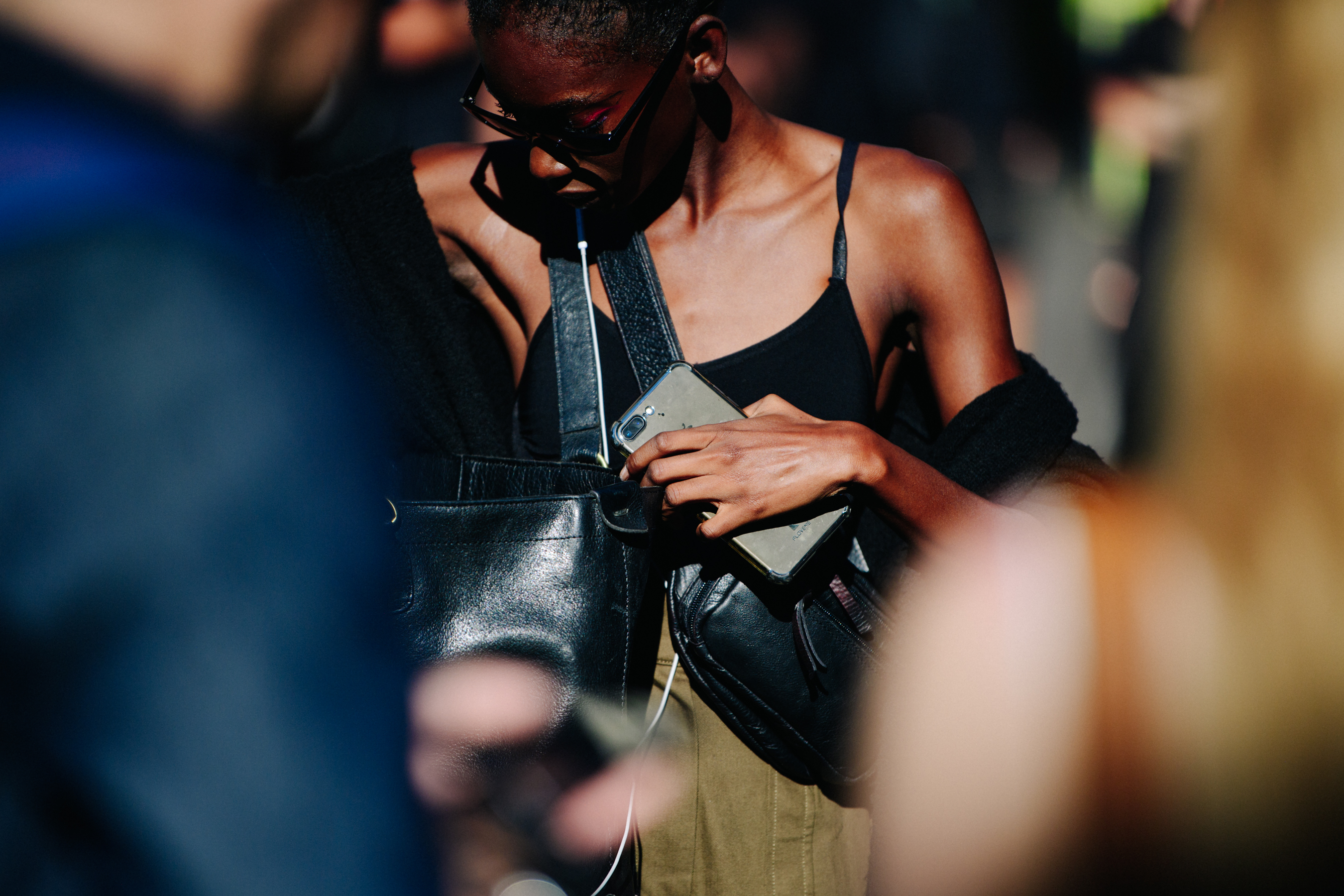 Model carrying leather bag