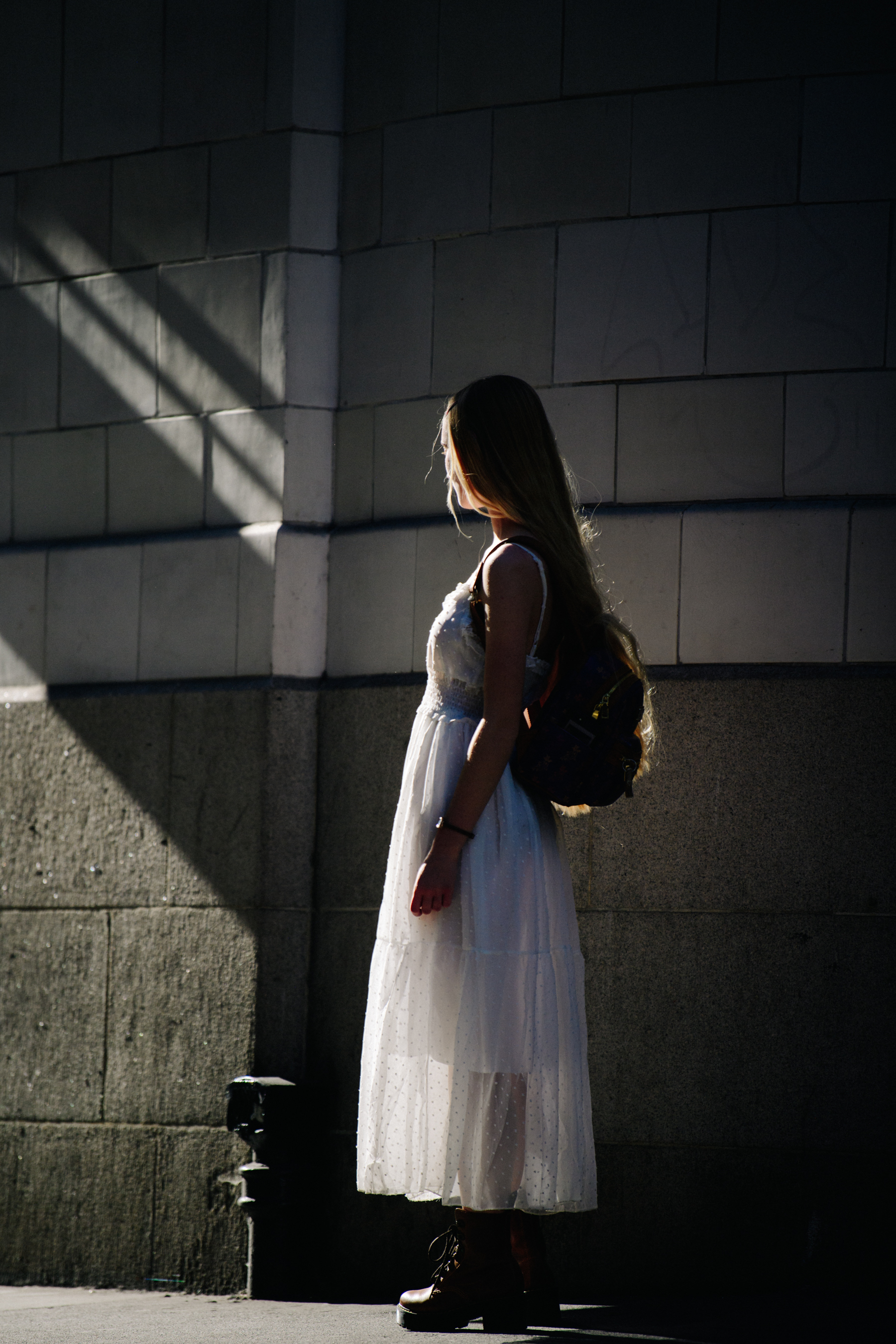Woman wearing lace dress