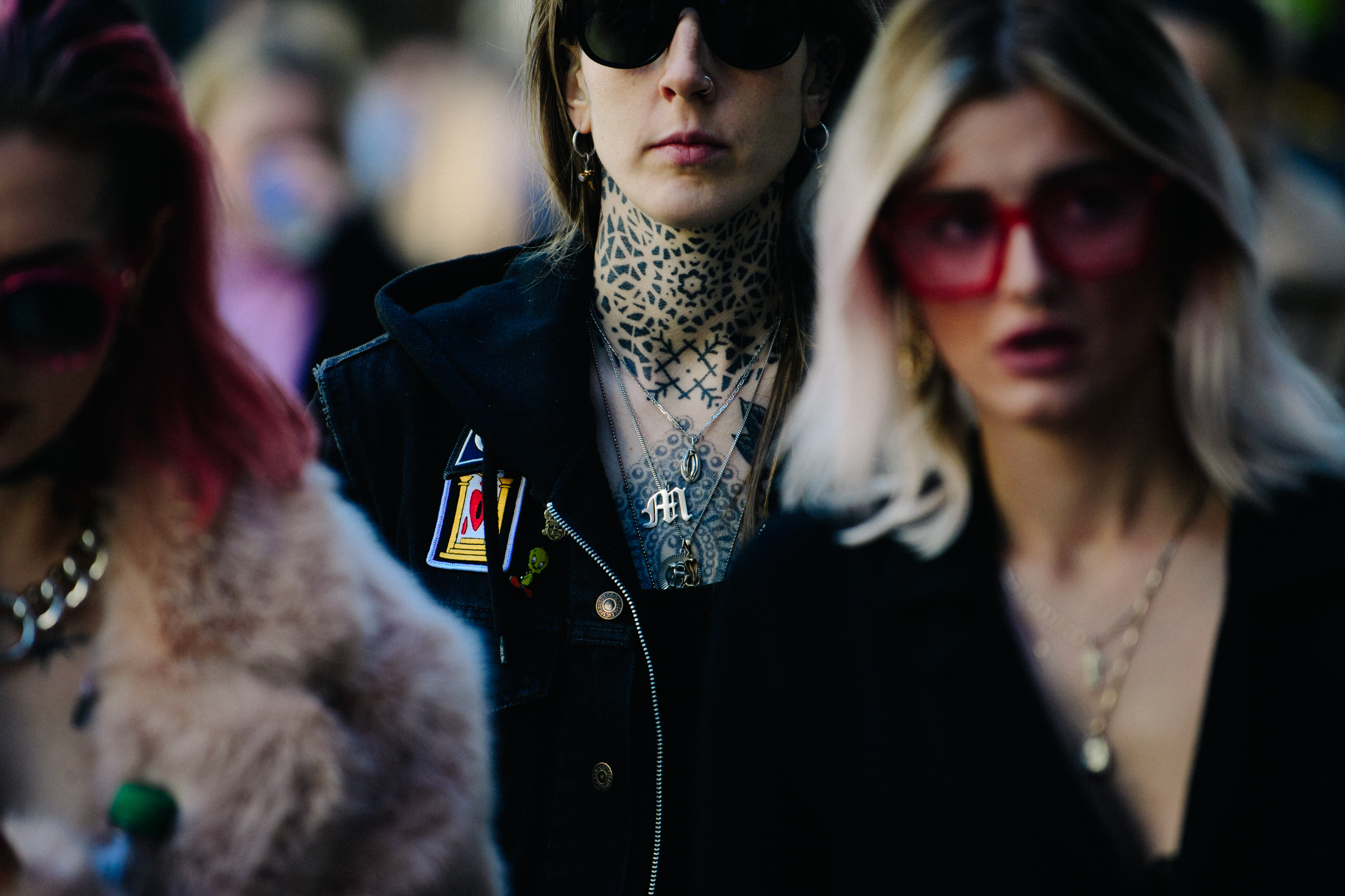 Woman with neck tattoos