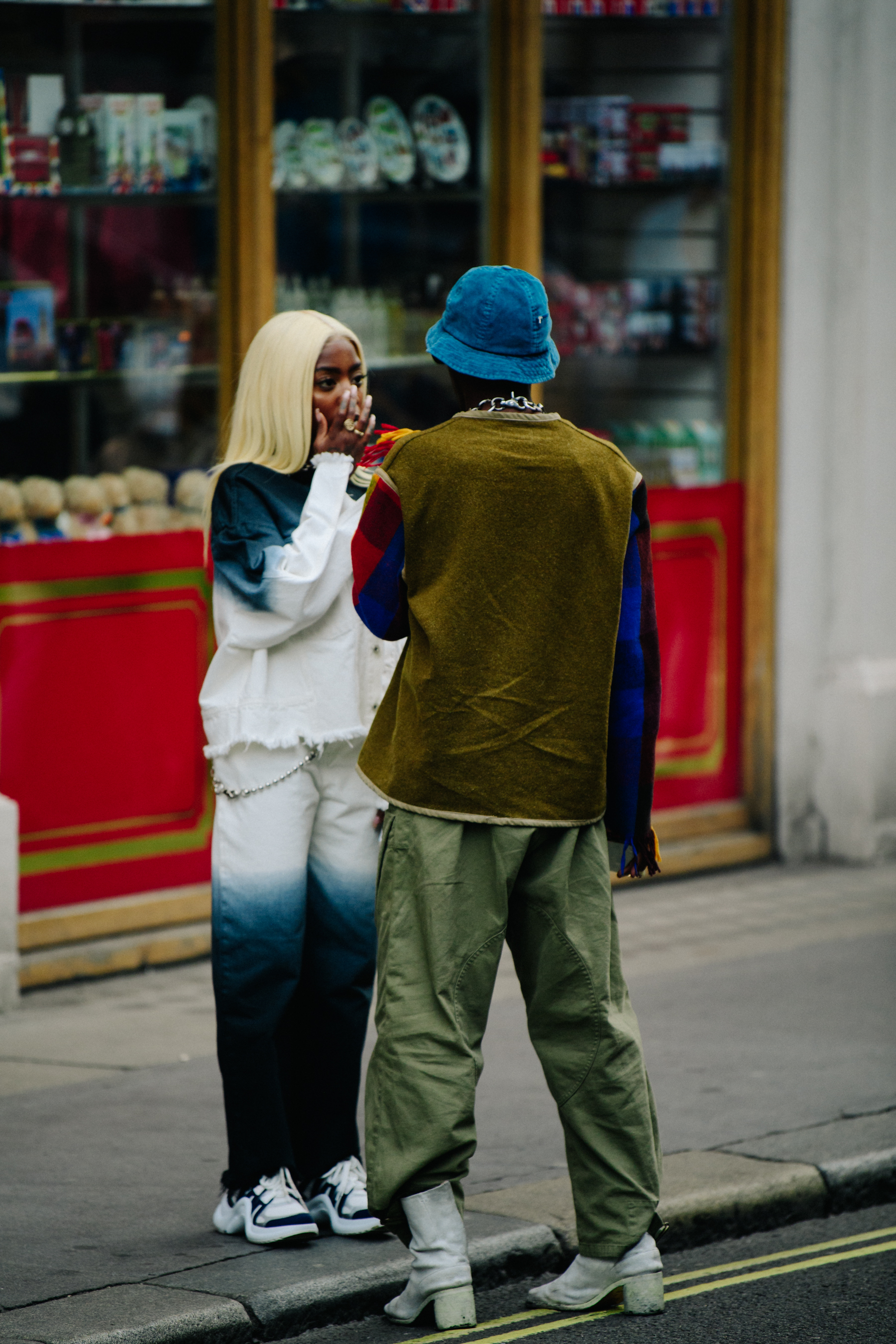 Woman wearing gradient denim outfit
