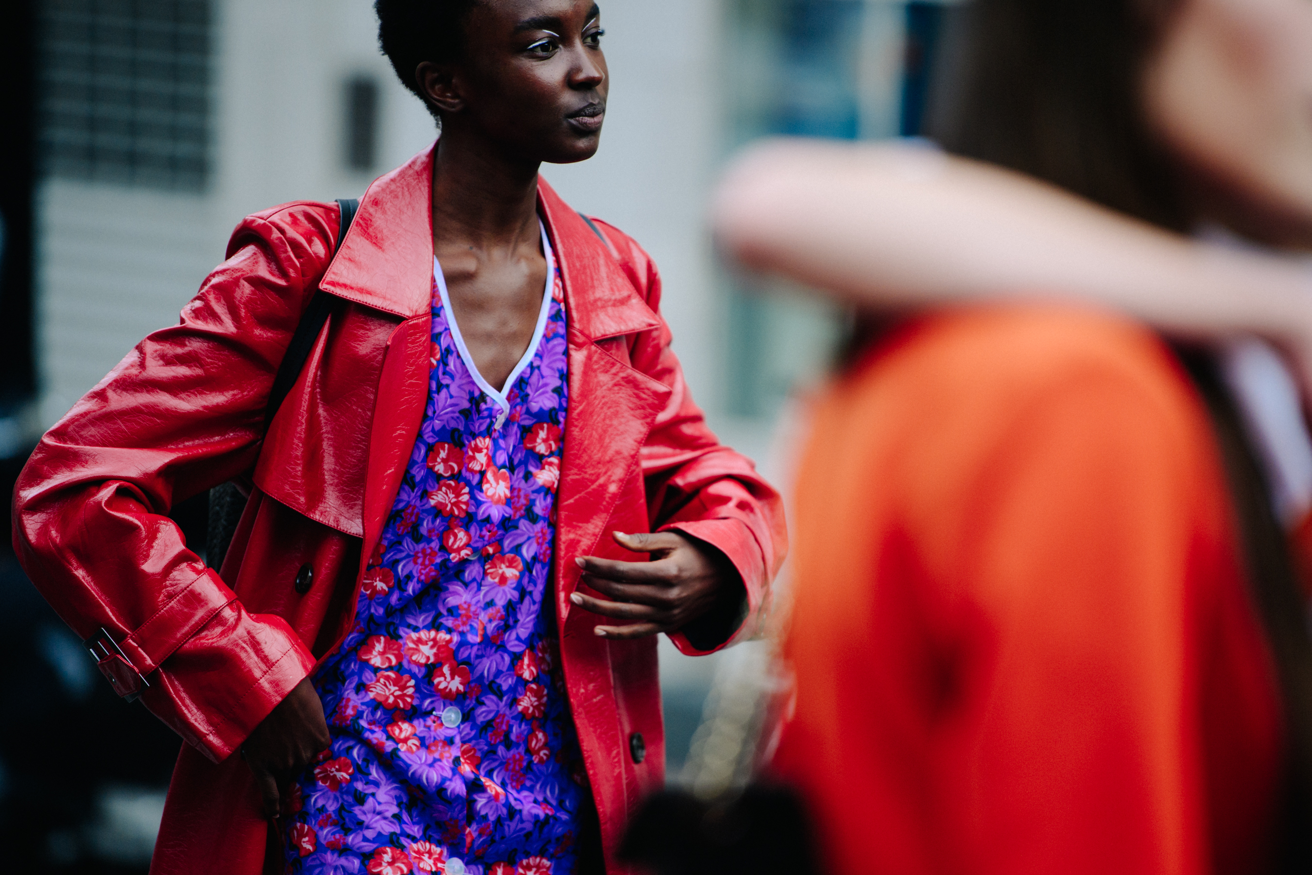 Model wearing red jacket