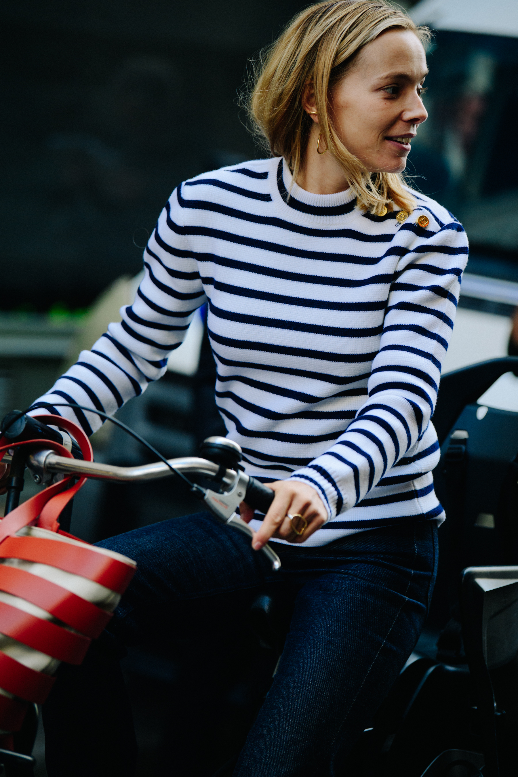 Woman wearing breton shirt