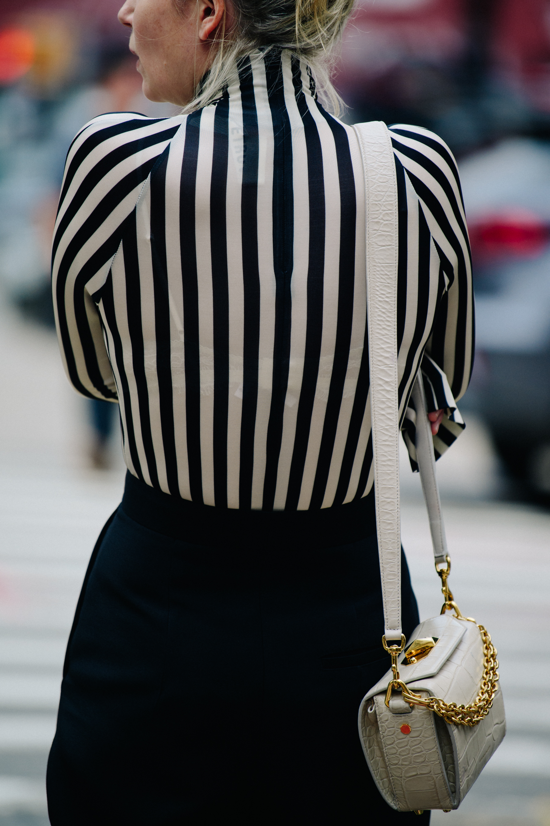 Woman wearing striped top