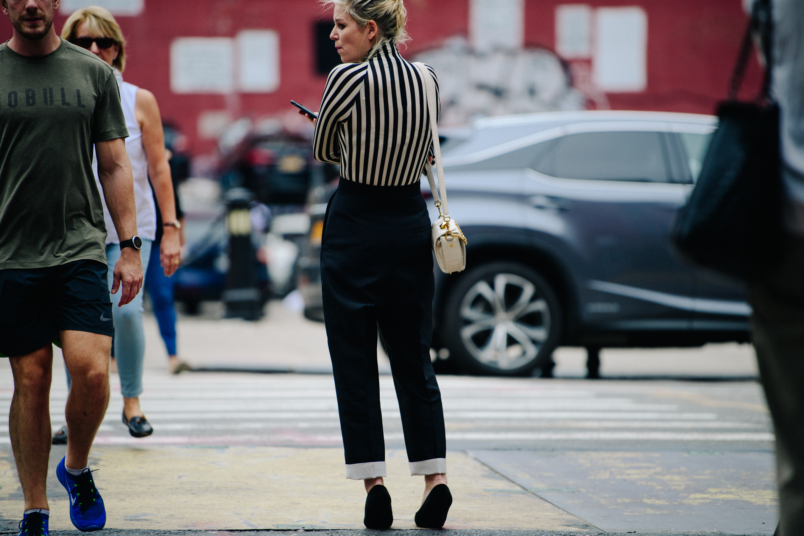 Woman wearing striped top