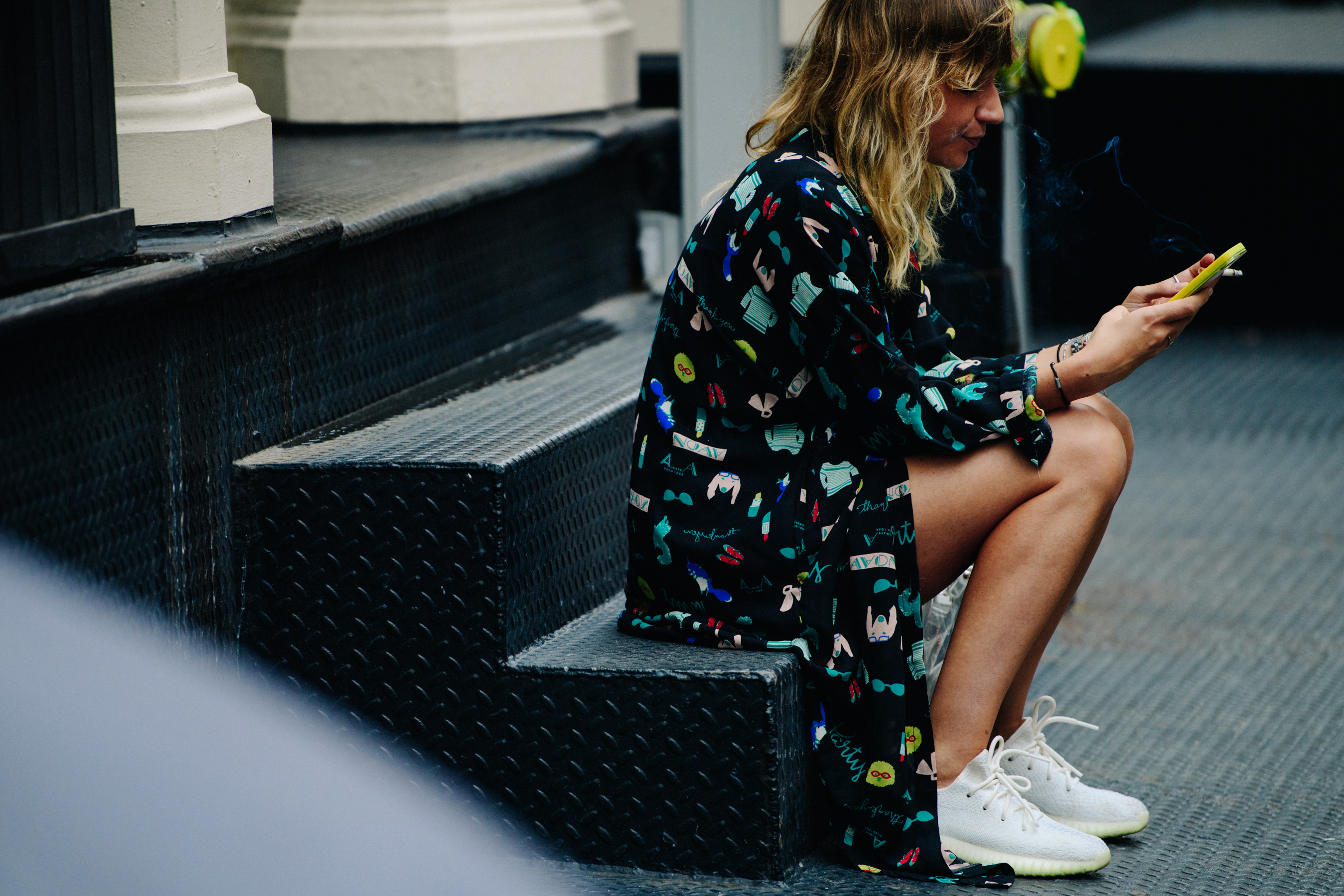 Woman wearing pattern coat